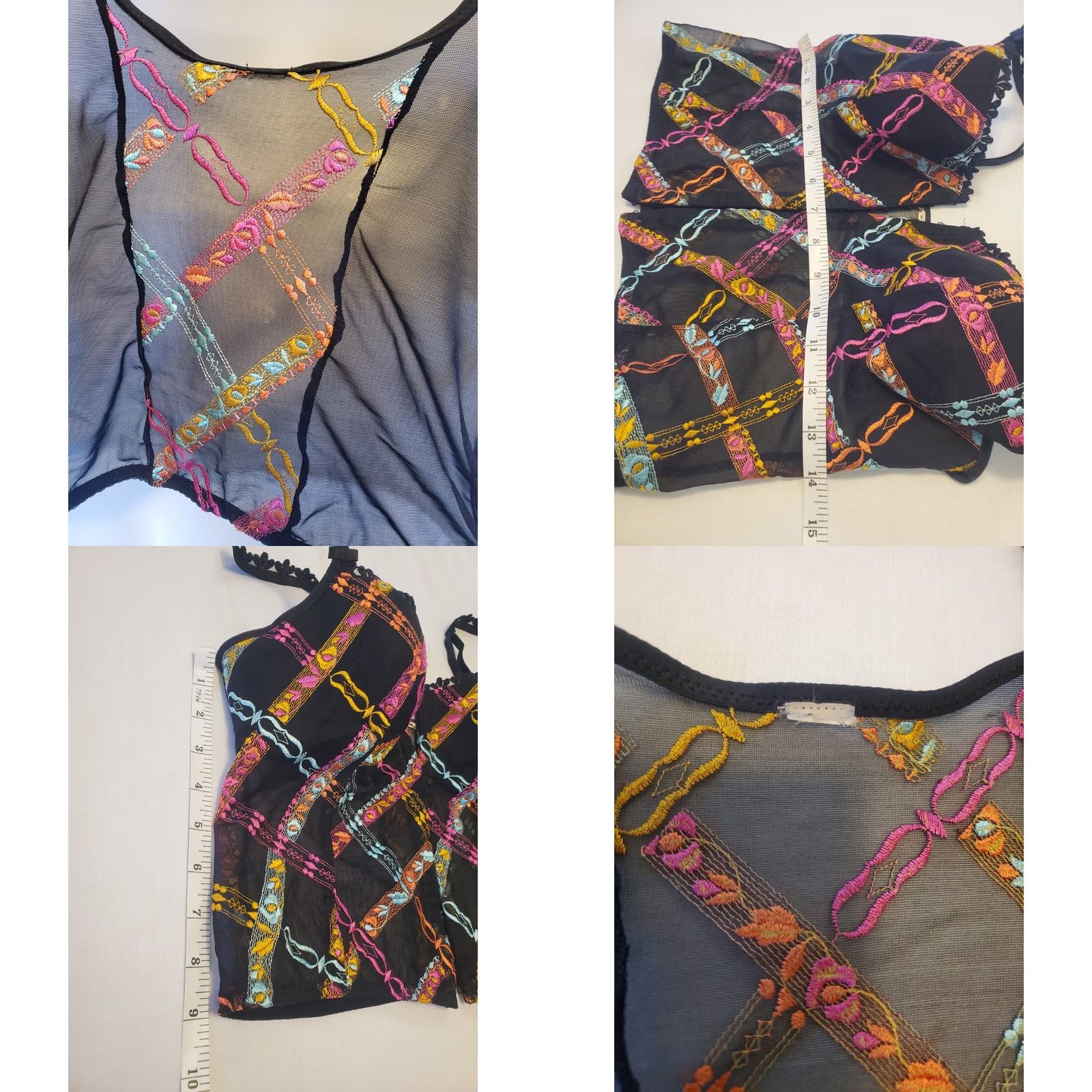 Vintage Mob Wife Embroidered Corset Camisol Womens Black Sheer Hook Loop S 30C Size S / US 4 / IT 40 - 8 Thumbnail