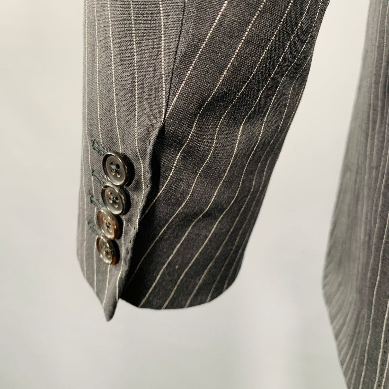 Belvest 40 Grey White Pinstripe Wool Linen Single Breasted Suit Size 40R - 6 Thumbnail