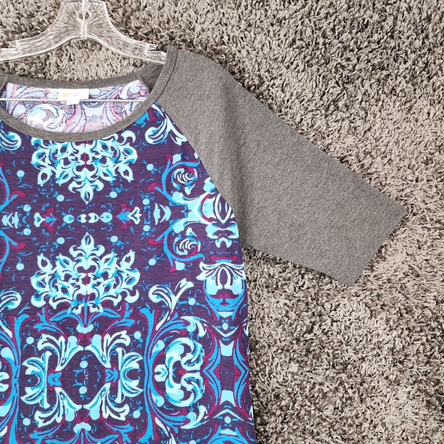 Vintage LULAROE Women's Floral Maxi Dress Blue Knee-Length Short Sleeve Size L Size 36" / US 14 / IT 50 - 3 Thumbnail