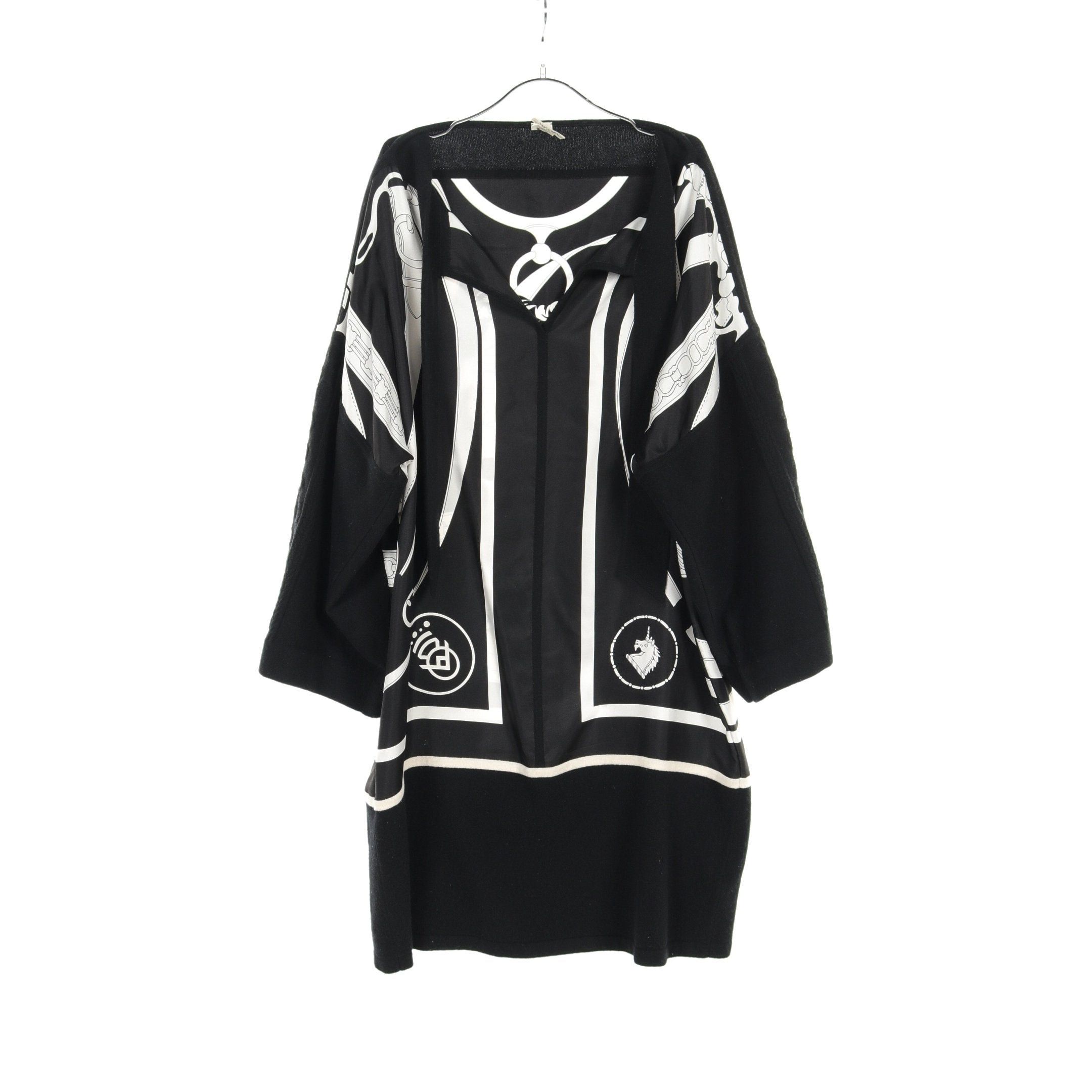 Hermes Hermes One Piece Switching Silk Wool Black White Size ONE SIZE - 1 Thumbnail