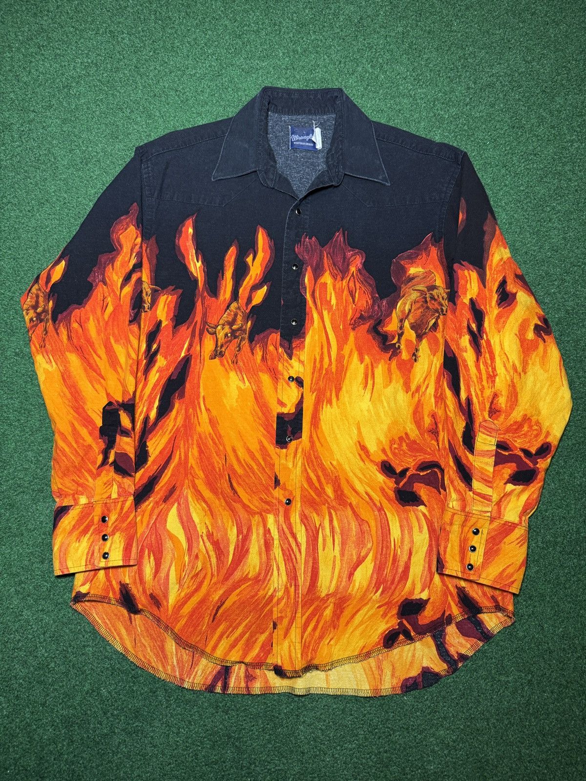 Wrangler Wrangler Flame Print Western Snap L Bull 90s Cowboy Shirt Size US L / EU 52-54 / 3 - 1 Thumbnail