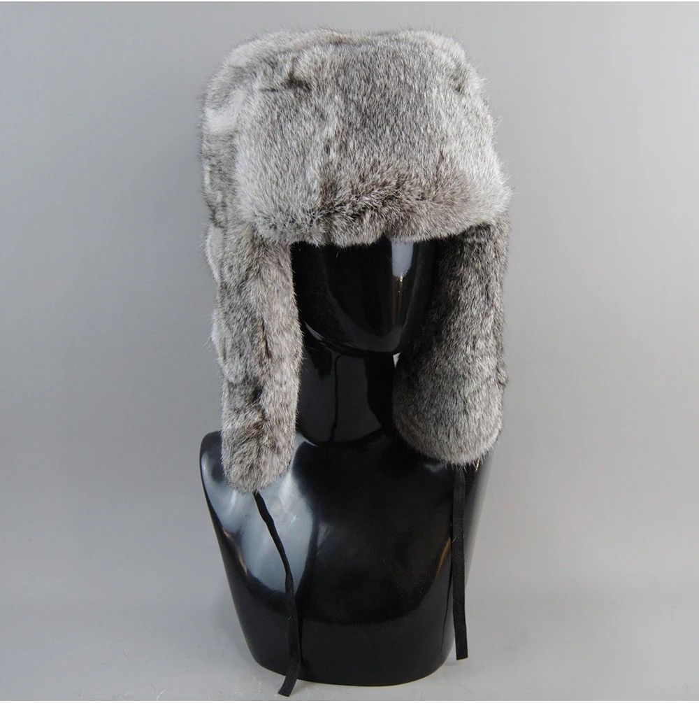 Other Warm Natural Rabbit Fur Bomber Hat With Earflaps Size ONE SIZE - 1 Thumbnail