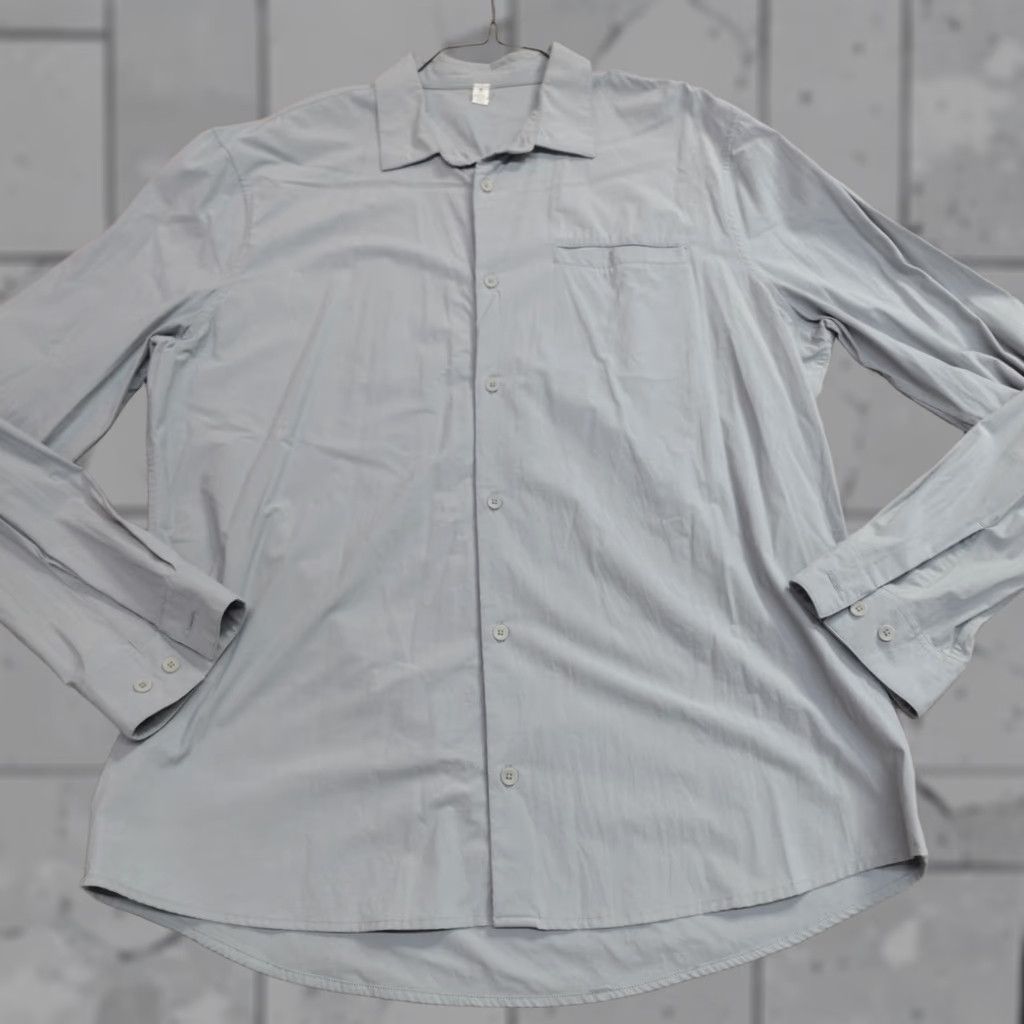 Lululemon Lululemon Shirt XL Gray Solid Performance Off The Chain Button-Up Long Sleeve Mens Womens Athleisure Cotton Nylon Spandex Stretch Pattern Solid Size US XL / EU 56 / 4 - 1 Thumbnail