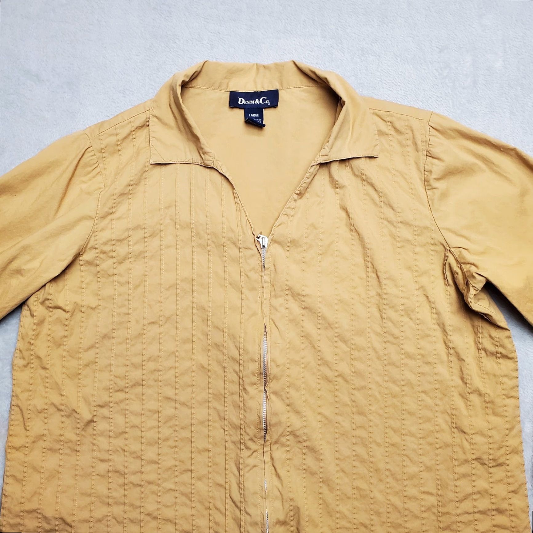 Denim & Co. Denim & Co Womens Top L Tan Cotton Blend Stretch Long Sleeve Full Zip Casual Size L / US 10 / IT 46 - 2 Thumbnail