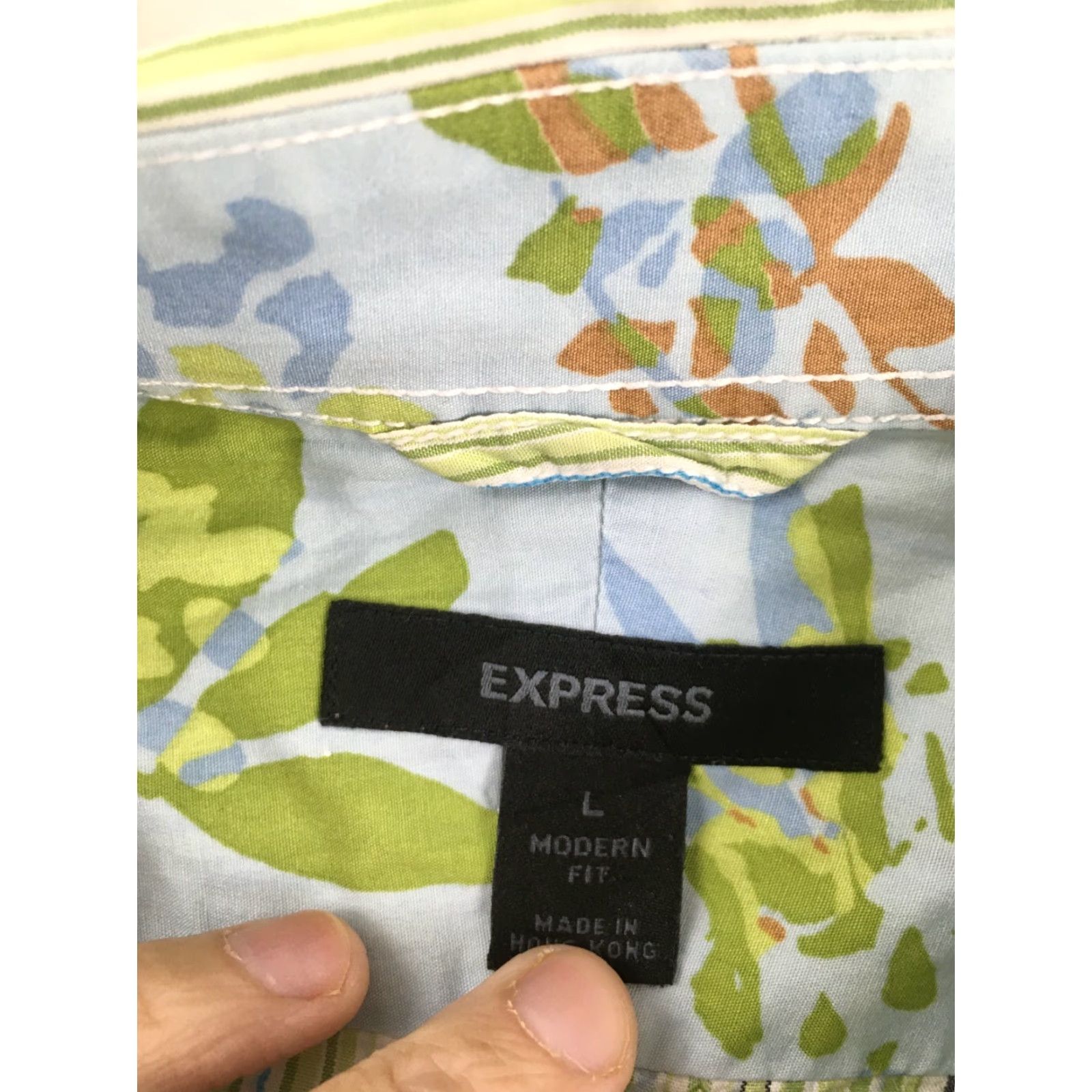 Express Express Shirt Button-Up Striped Yellow Green Blue Modern Fit L Mens Large Size US L / EU 52-54 / 3 - 6 Thumbnail