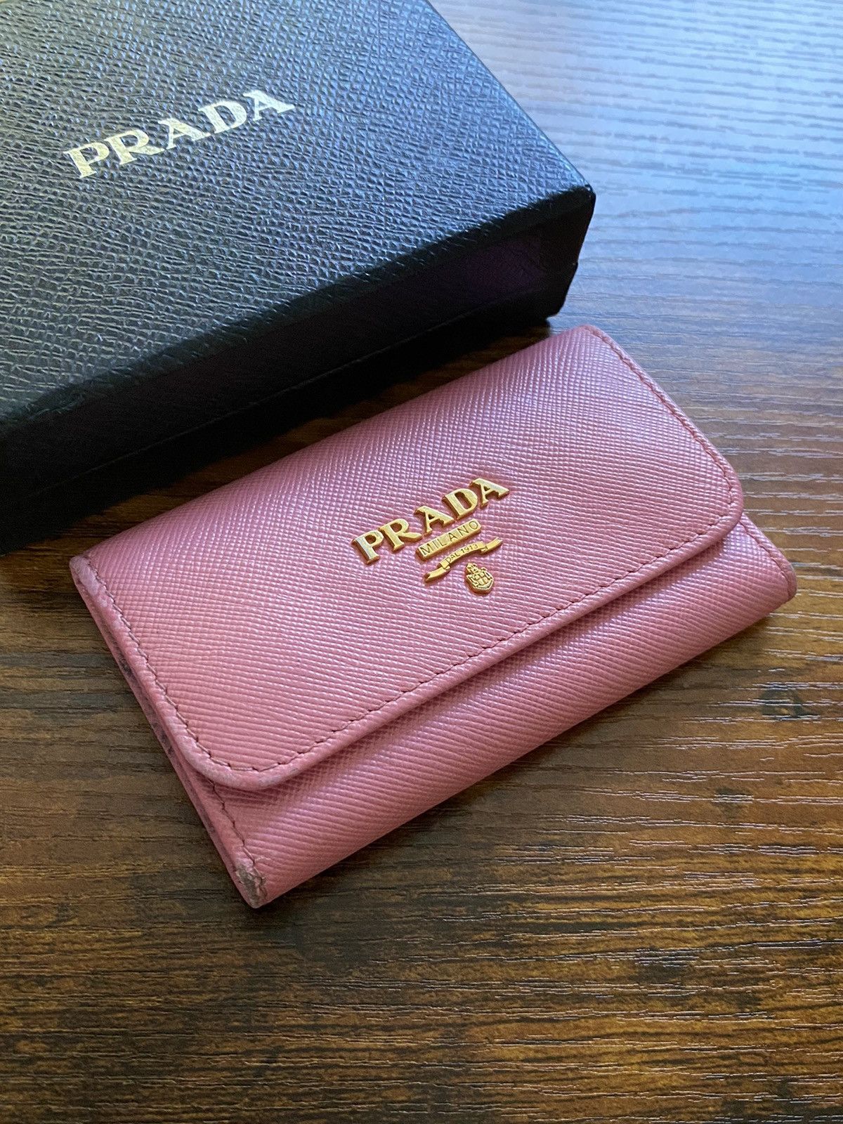 Prada Saffiano metal leather key holder