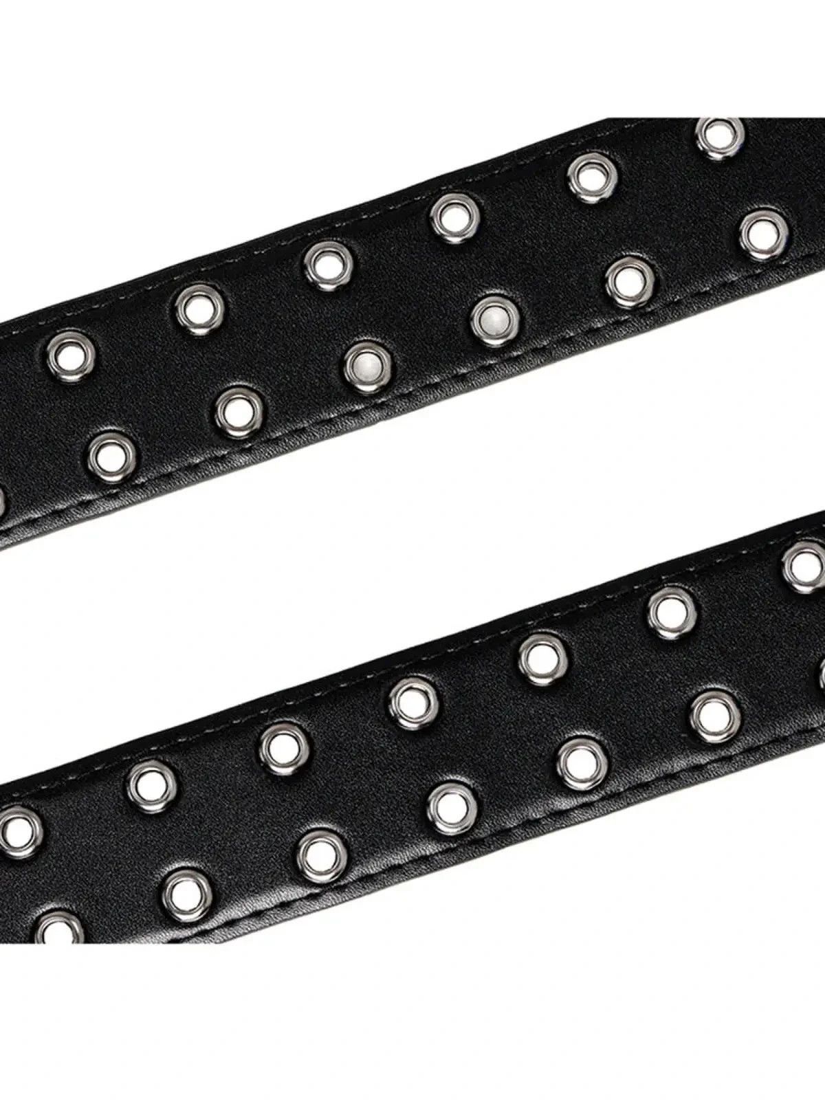 Other Black Leather Grommet Belt with Heavy-Duty Silver Buckle Size ONE SIZE - 3 Thumbnail