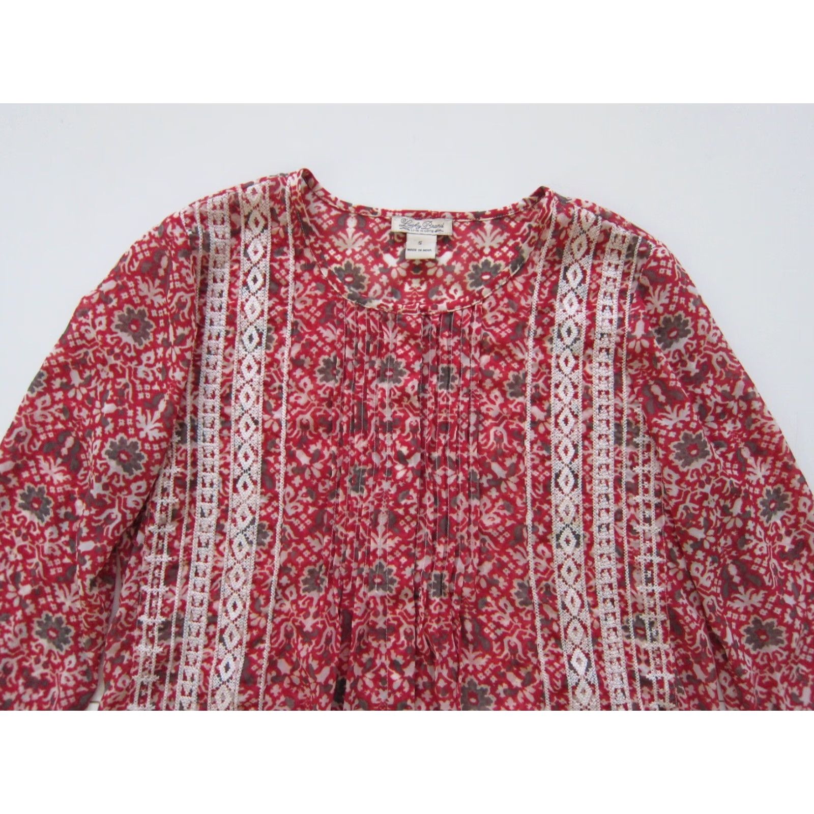 Lucky Brand Lucky Brand Red Embroidered Paisley Long Sleeve Button Down Blouse S Womens Size S / US 4 / IT 40 - 4 Thumbnail