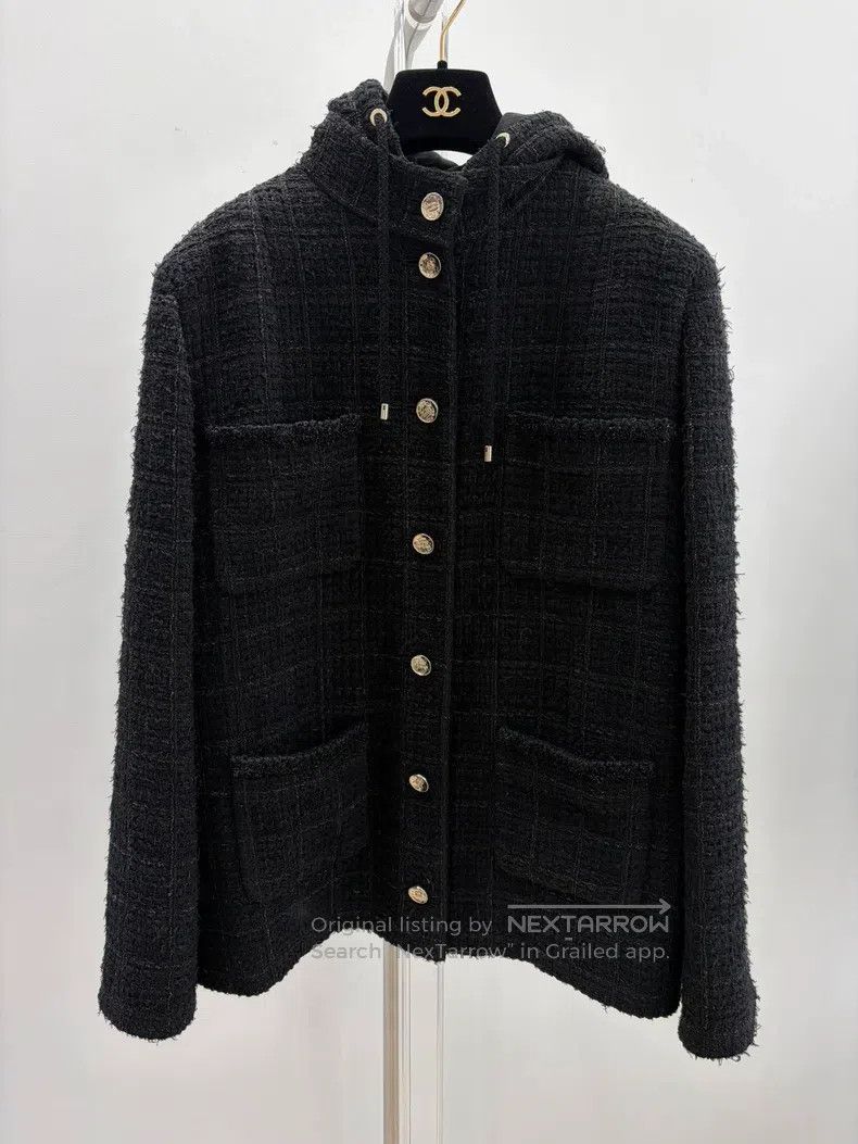 Chanel Chanel Black medium-long hooded woven multi-pocket jacket Size L / US 10 / IT 46 - 1 Thumbnail