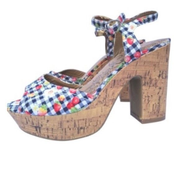 Other Jellypop Flower gingham plaid cork heel sandals Size US 10 / IT 40 - 2 Thumbnail