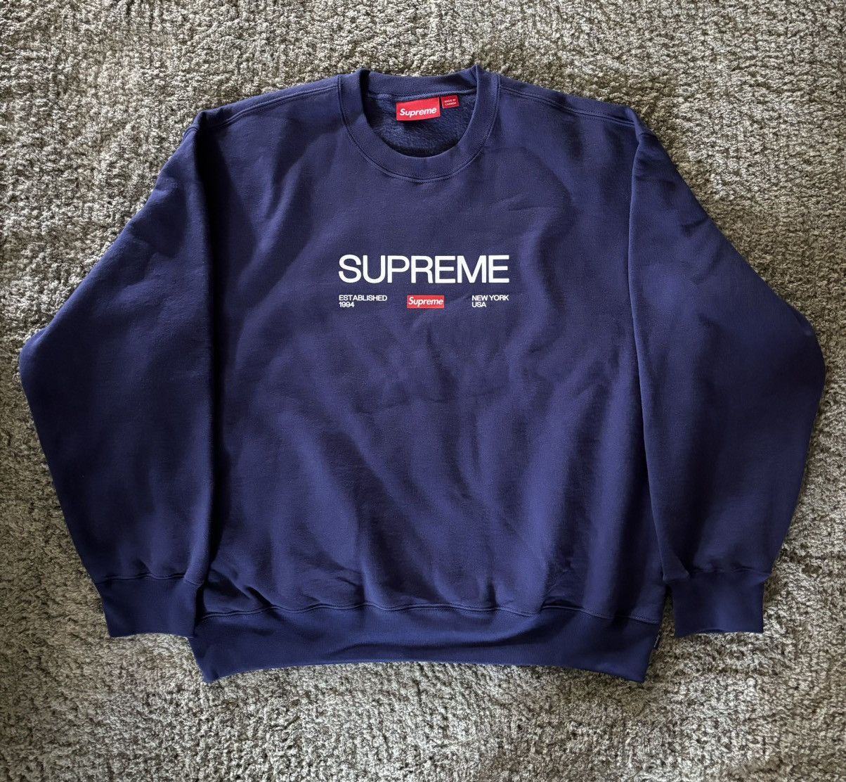 Supreme Supreme established crewneck washed navy | Grailed