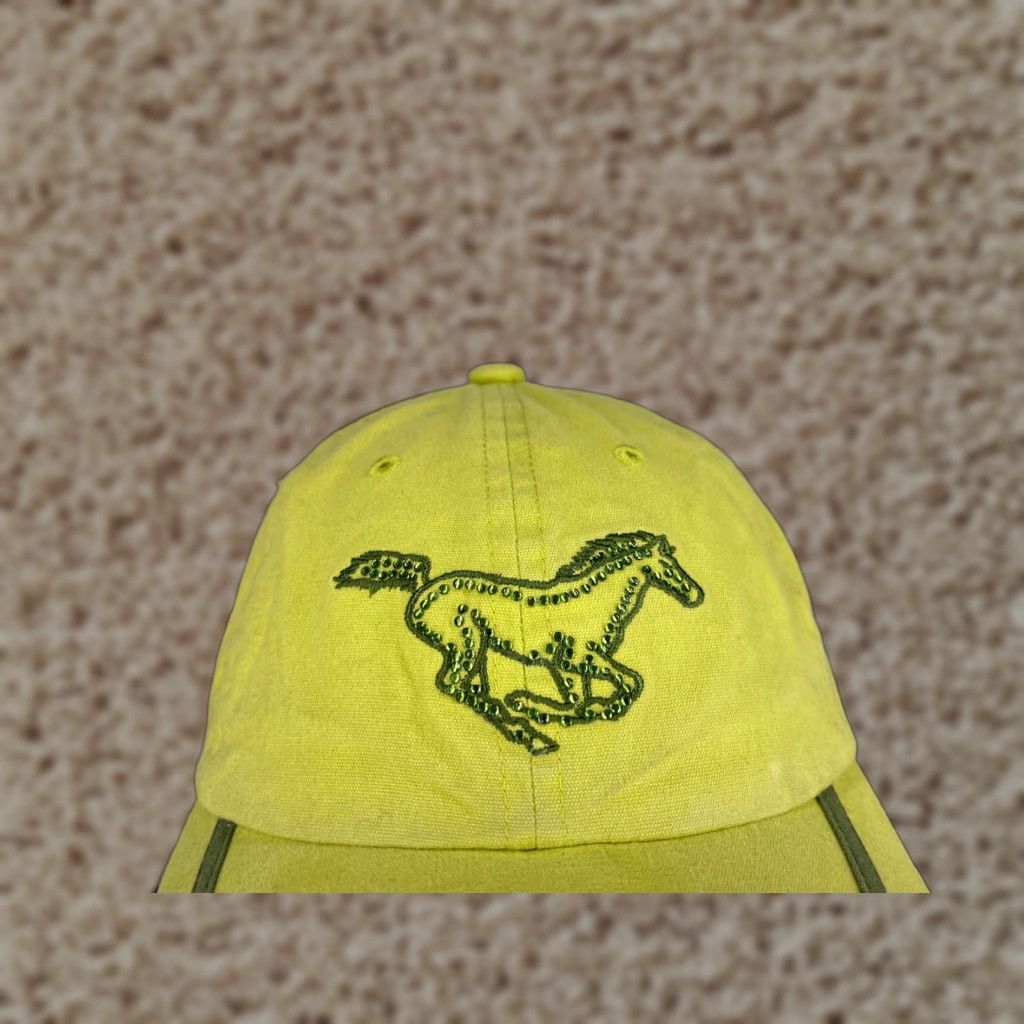 Vintage VINTAGE Horse Hat Cap Strap Back Womens One Size Green Bling Western Cotton Fox Fire Size ONE SIZE - 1 Thumbnail