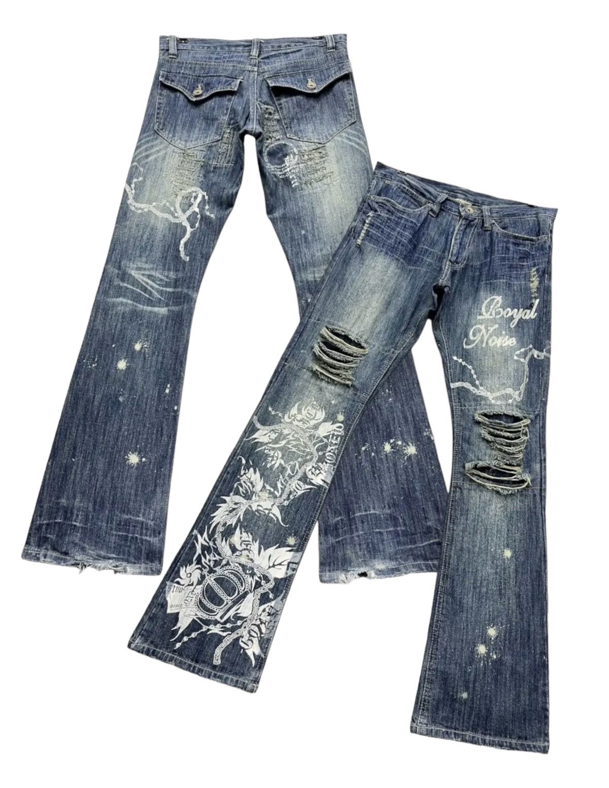 Tribal Streetwear FYE🔥GUMU INTERNATIONAL Punk Ripped Tribal Print Flare Denim Size 31" - 1 Thumbnail