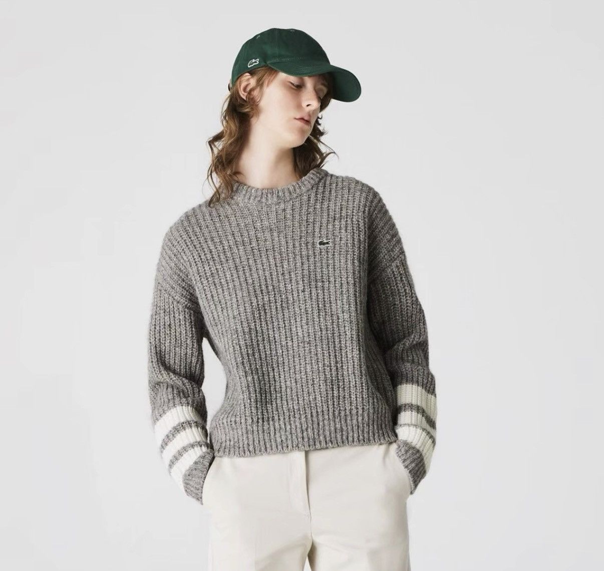 Lacoste Lacoste Gray Striped Wool Blend Sweater K24 Size M / US 6-8 / IT 42-44 - 9 Thumbnail