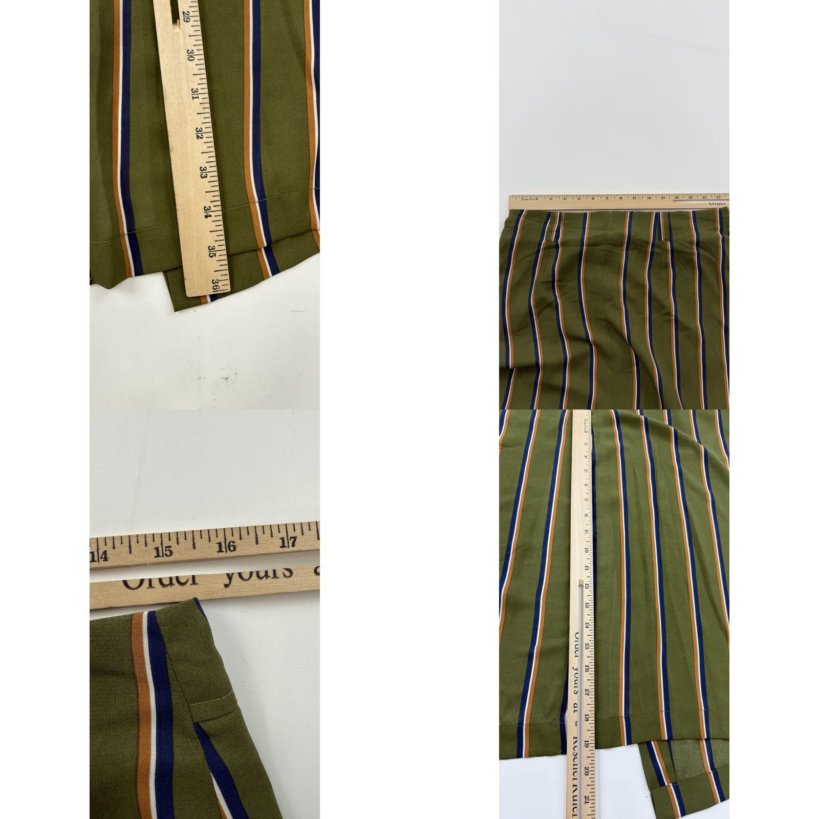 Olive JOA Skirt Womens Large Olive Green Blue Striped Pockets Zip Wide-Leg Long Lightweight Bohemian Casual Travel Size 36" / US 14 / IT 50 - 8 Thumbnail