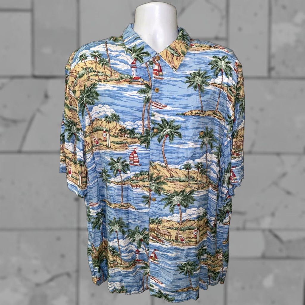 Pronto Uomo Pronto Uomo Men's Hawaiian Shirt 2XL Aloha Beach Tree Print Casual Short Sleeve Rayon Multicolor Size US XXL / EU 58 / 5 - 1 Thumbnail