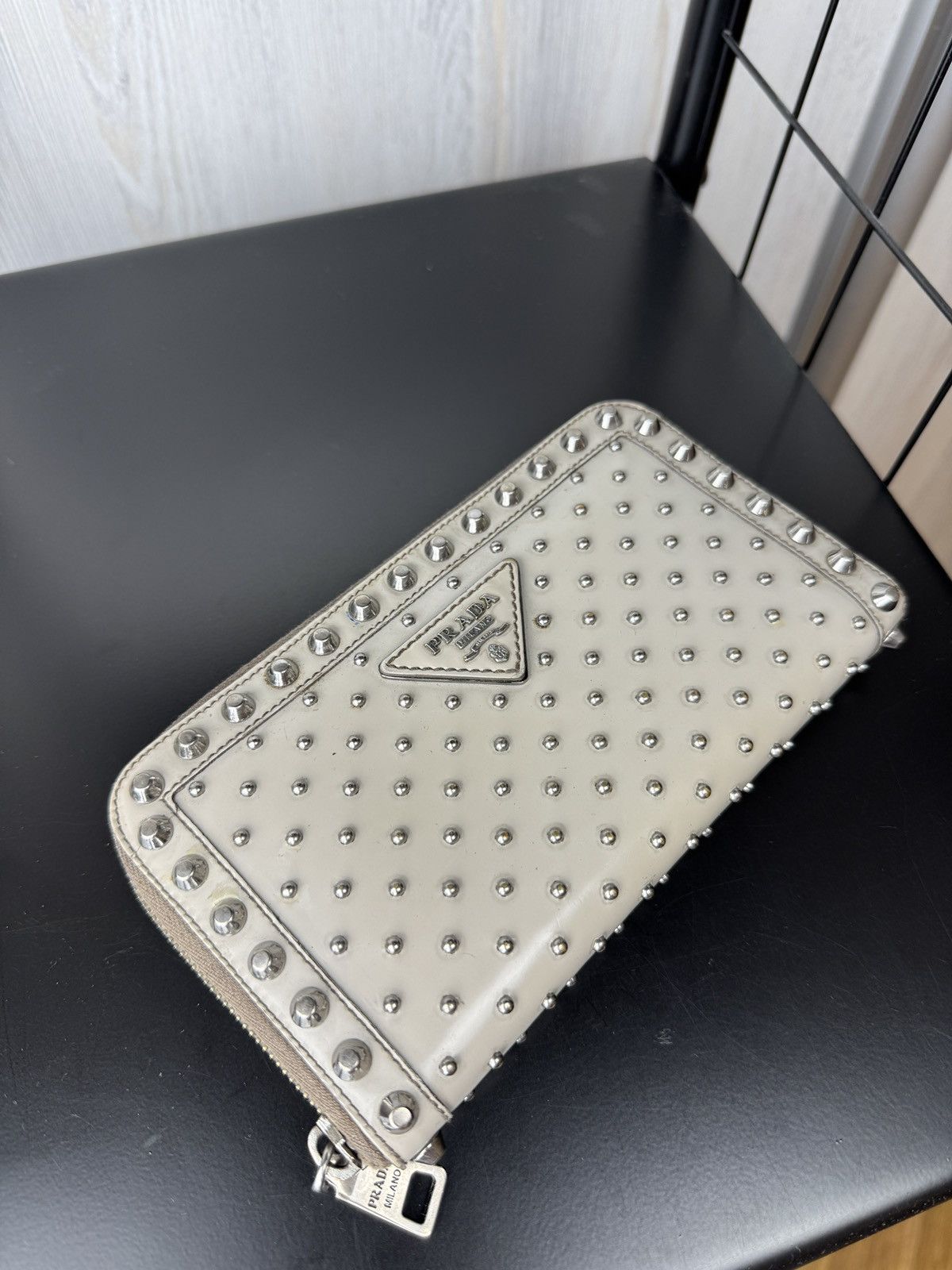 Prada PRADA WALLET STUDDED PURSE GRAY CARDS STUDDED WALLET Grey Size ONE SIZE - 9 Thumbnail