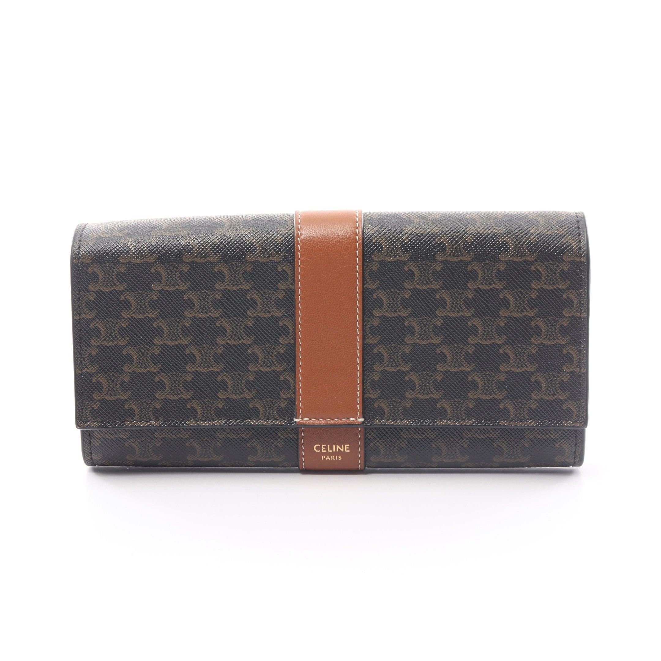 image of Celine Triomphe Long Wallet Bi-Fold Long Wallet Pvc Leather Dark Brown Brown, Women's