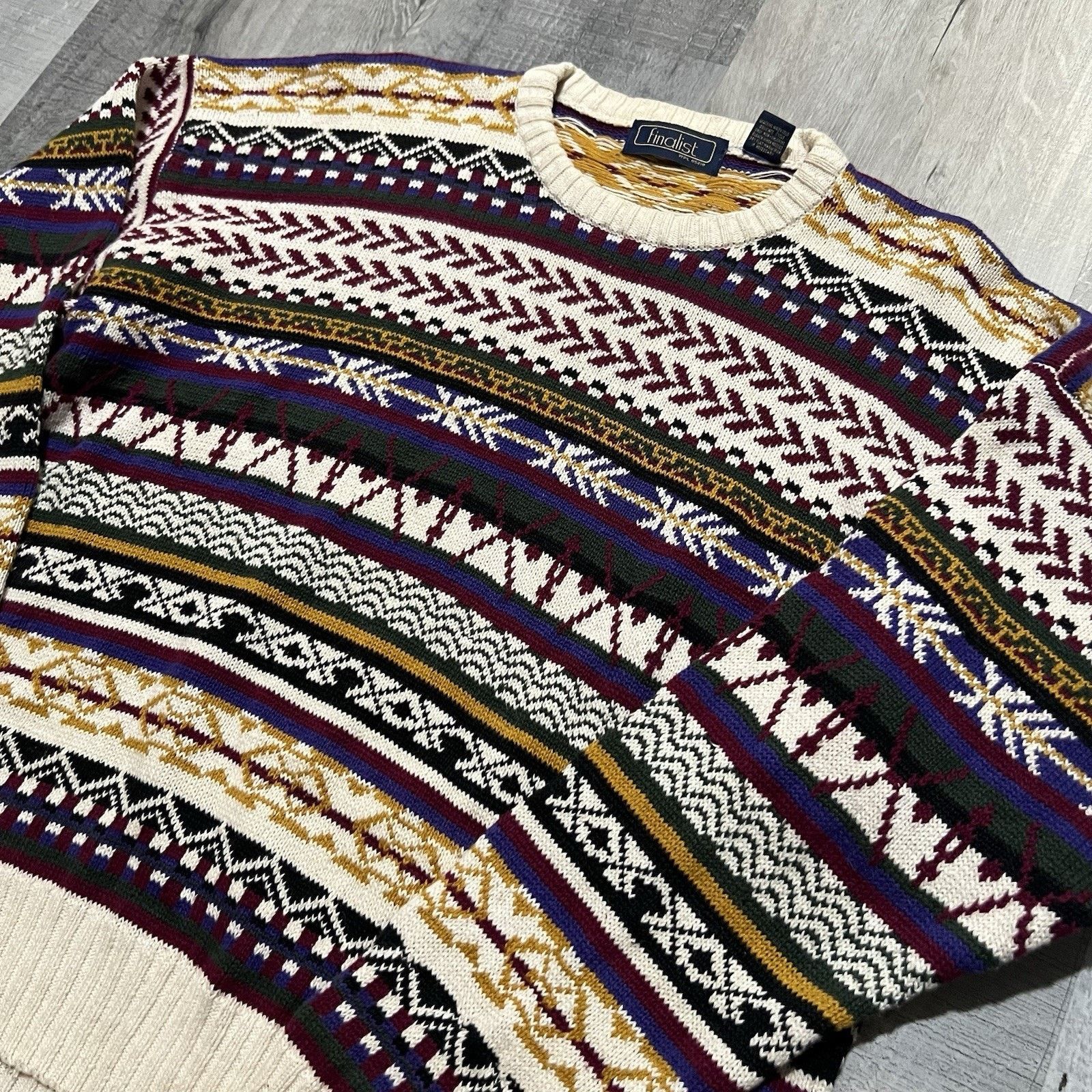 Vintage VTG Finalist Cotton Knit Purple Geometric Striped Sweater XL Size US XL / EU 56 / 4 - 2 Thumbnail