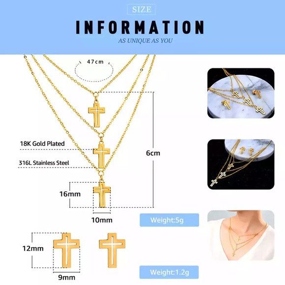 The Unbranded Brand Stainless steel cross necklace & earrings set Size ONE SIZE - 5 Thumbnail