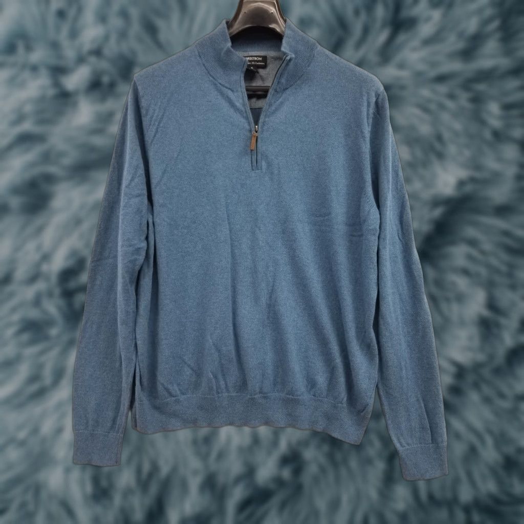 Nordstrom Nordstrom Pullover Sweater 1/4 Zip Men XL Blue Cashmere Cotton Long Sleeve Casual Knit Logo Regular Pullover Winter Fall Golf Label: Nordstrom Size US XL / EU 56 / 4 - 1 Thumbnail