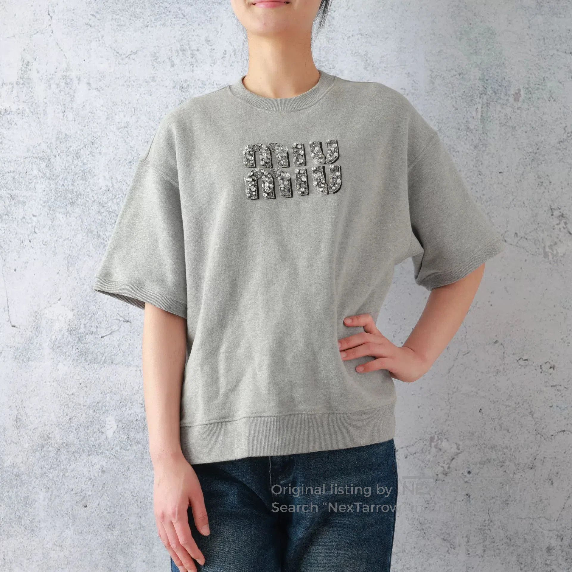 Other Miumiu Gray Cotton Rhinestone Crew Neck Tee. Size S / US 4 / IT 40 - 1 Thumbnail
