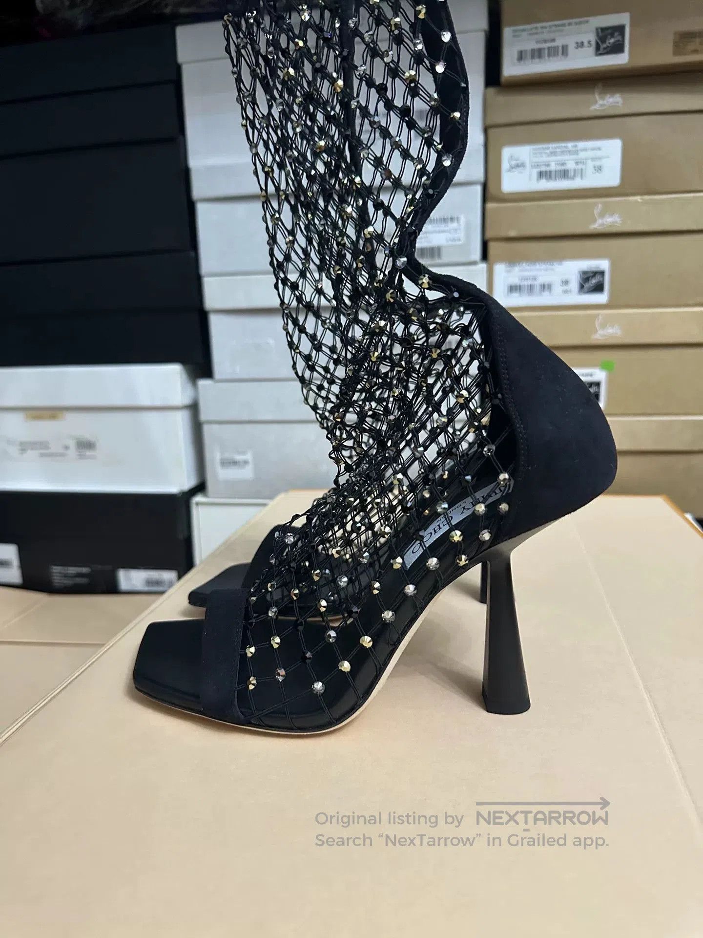 Jimmy Choo Jimmy Choo Black Crystal Mesh Boots. Size US 7 / IT 37 - 3 Thumbnail