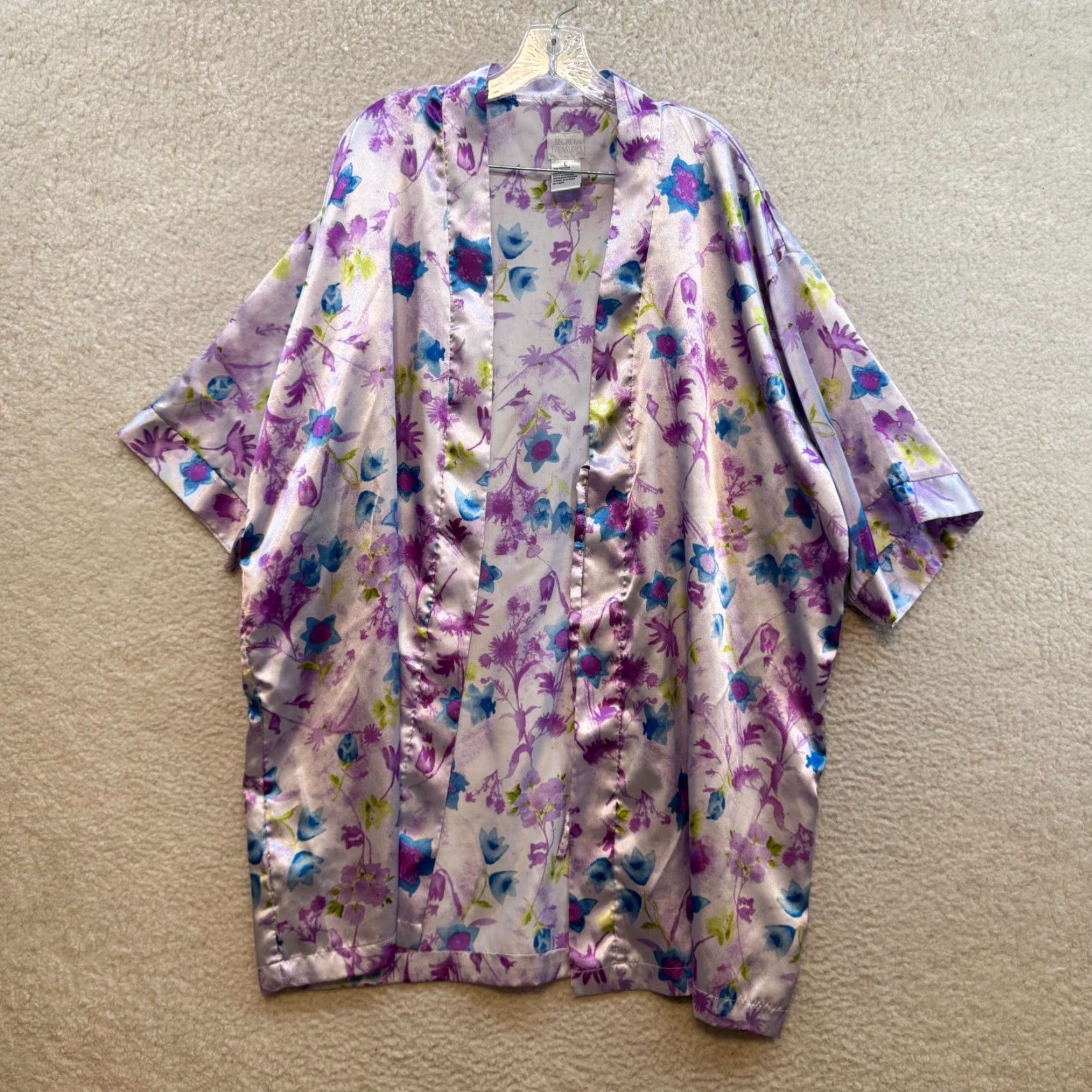 Vintage VINTAGE Slip Dress Kimono Robe Set Large Purple Floral Satin Lingerie Chemise Size L / US 10 / IT 46 - 4 Thumbnail