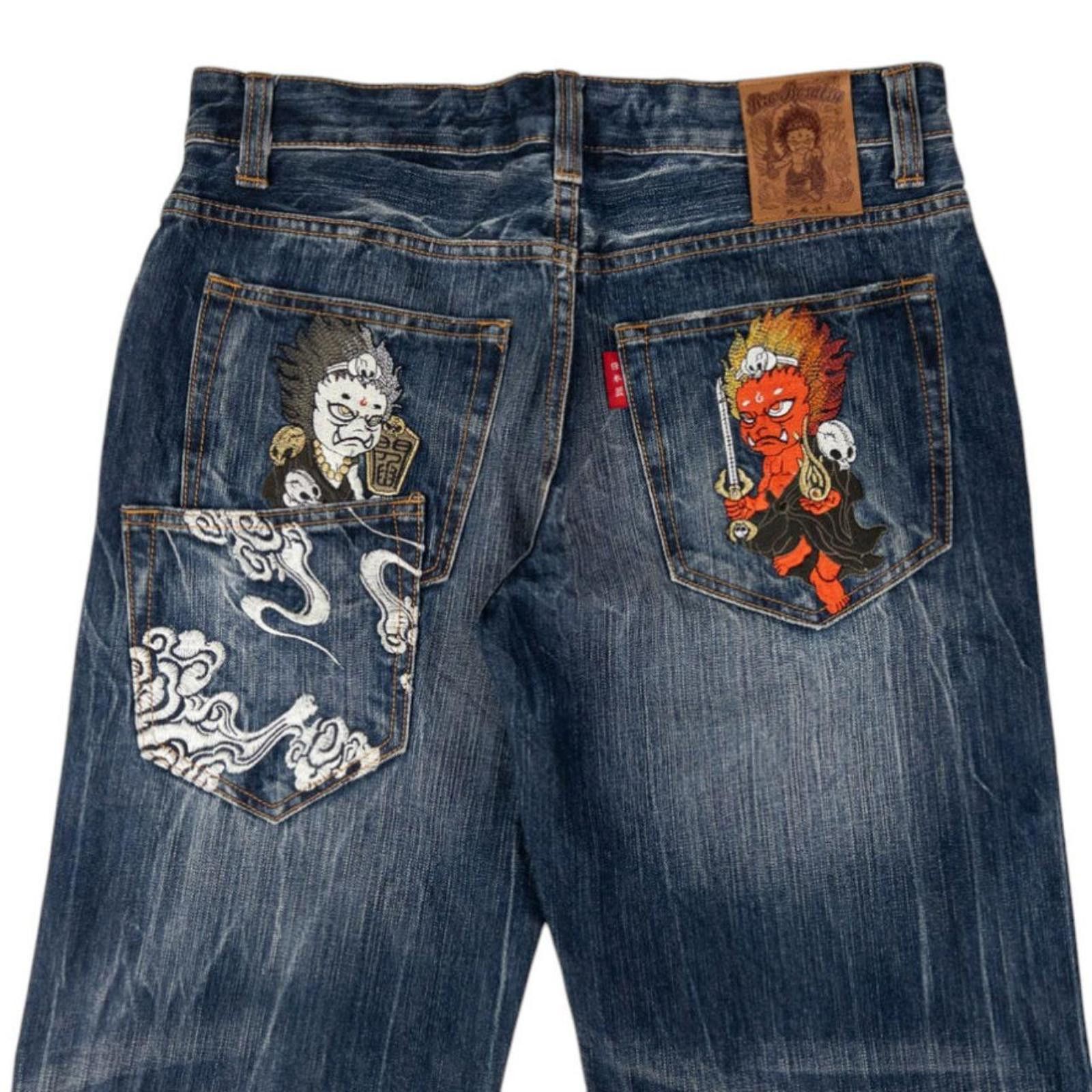 Other Vintage Jizo Bosatsu Embroidered Troll Denim Jeans Size W32 Size US 32 / EU 48 - 1 Thumbnail