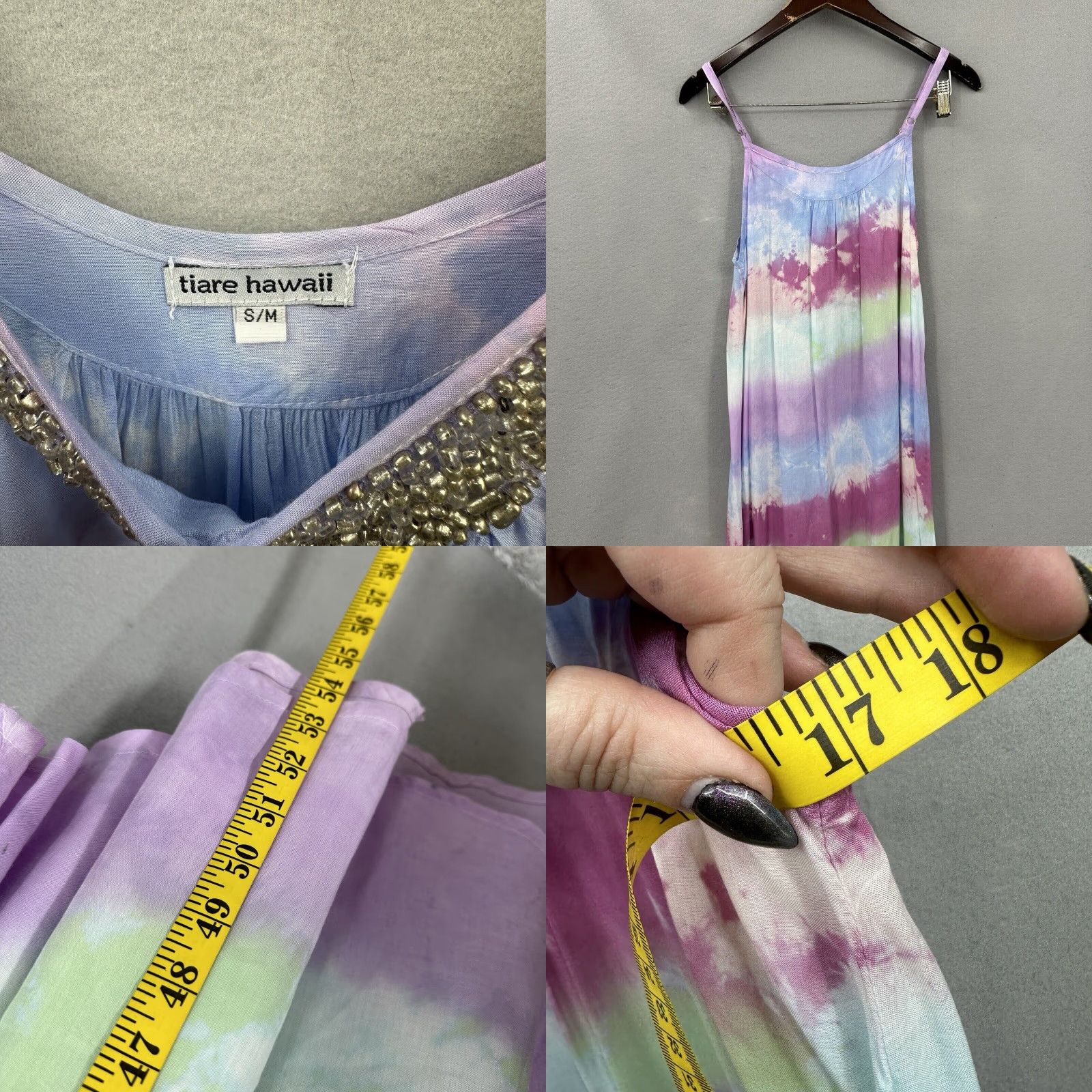 Vintage Tiare Hawaii Dress Womens S/M Tie Dye Beaded Boho Beach Cover up Summer Purple Size M / US 6-8 / IT 42-44 - 8 Thumbnail