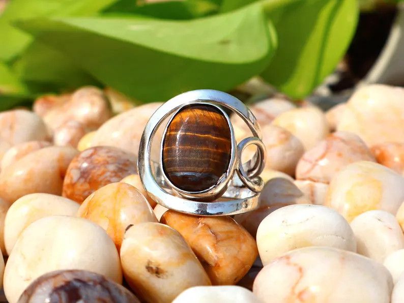 Handmade Tiger's Eye Ring, 925 Silver Ring, Handmade Oval Gemstone, Size ONE SIZE - 2 Thumbnail