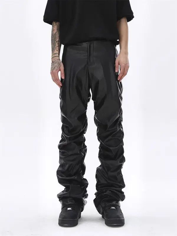 Japanese Brand Hori Punk niche design hip-hop loose casual leather pants Size US 32 / EU 48 - 2 Thumbnail