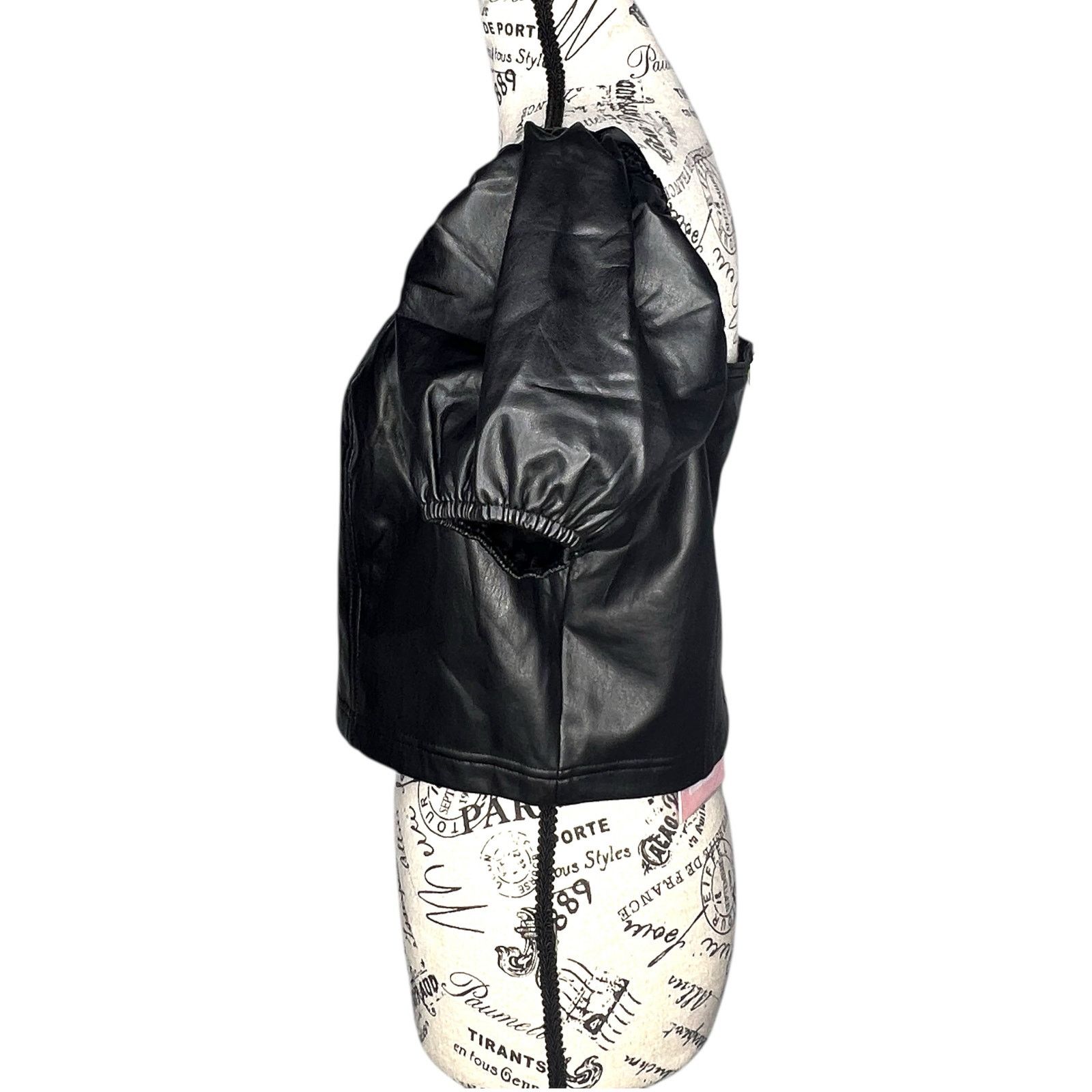 Other Faux Leather Puffy Sleeve Zipper Back Square Neck Crop Top Size L / US 10 / IT 46 - 3 Thumbnail