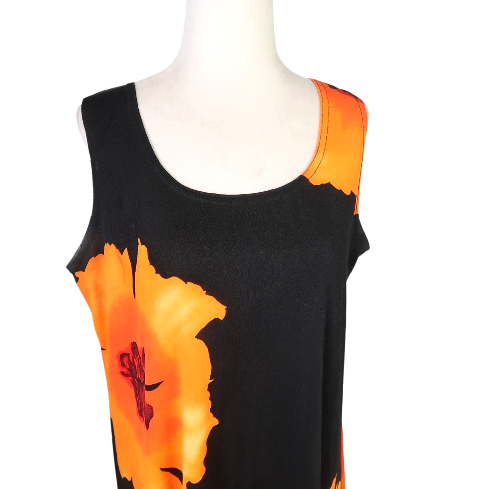 Vintage VINTAGE Pretty Woman Floral Jersey Mini Dress Sleeveless M Black Orange 90s Women Mens? Size M / US 6-8 / IT 42-44 - 2 Thumbnail