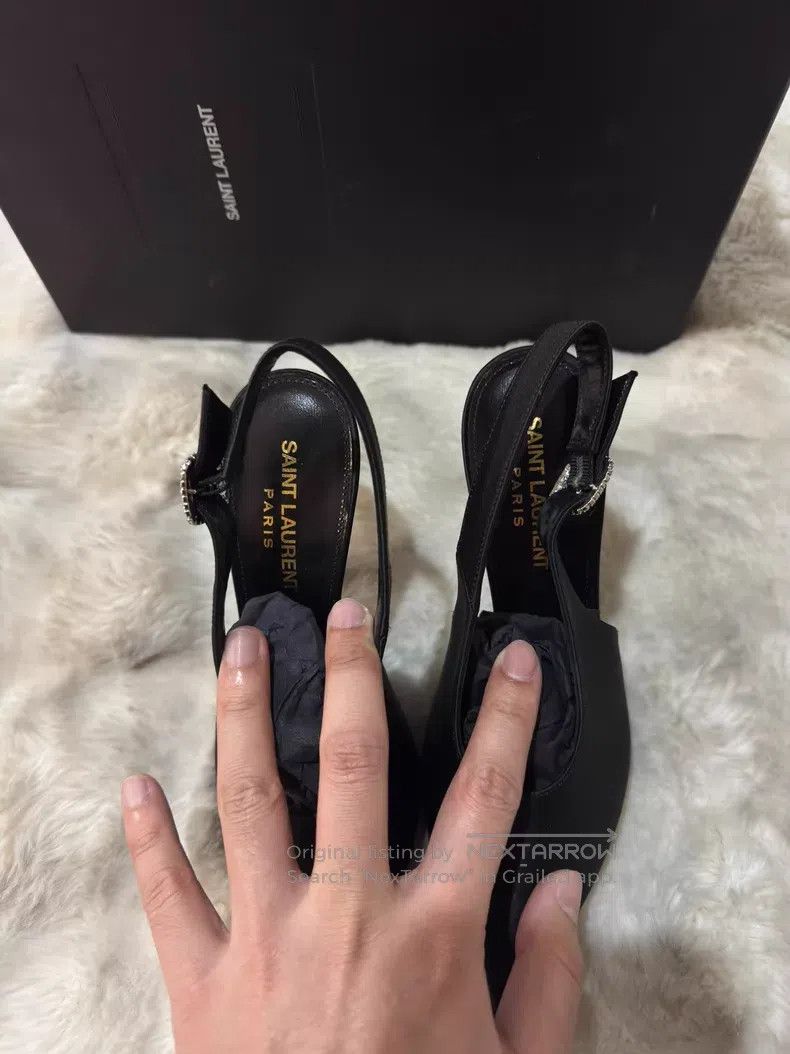 Saint Laurent Paris Saint Laurent Paris Black Satin Crystal Rhinestone High He Size US 5.5 / IT 35.5 - 8 Thumbnail