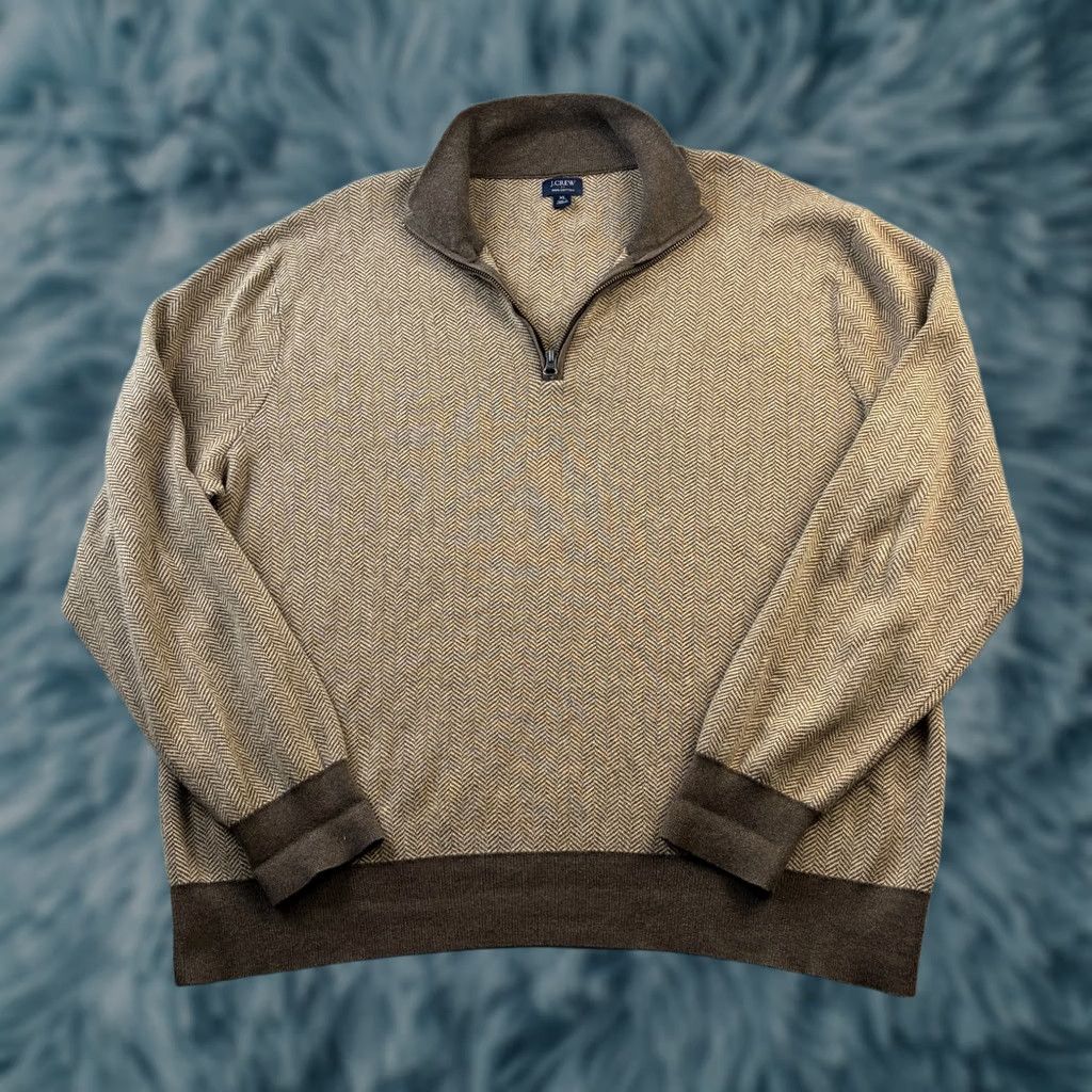 J.Crew J.CREW Sweater Mens XL Brown Herringbone Knit Quarter Zip Pullover Size US XL / EU 56 / 4 - 1 Thumbnail