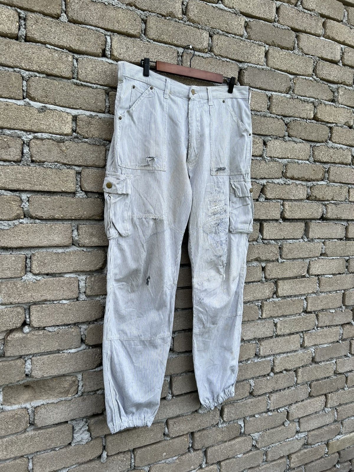 Japanese Brand Dogman Hickory Stripe Workwear Pants Waist 36" Size US 36 / EU 52 - 3 Thumbnail