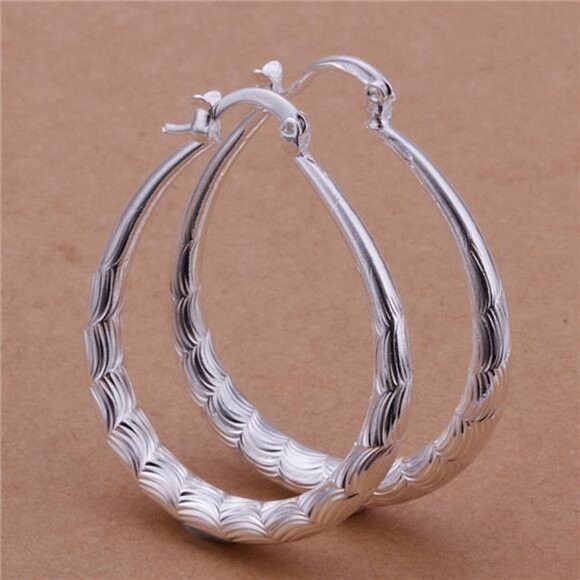 Other 925 Sterling Silver Hoop Earrings Classic Pierced Style Size ONE SIZE - 2 Thumbnail