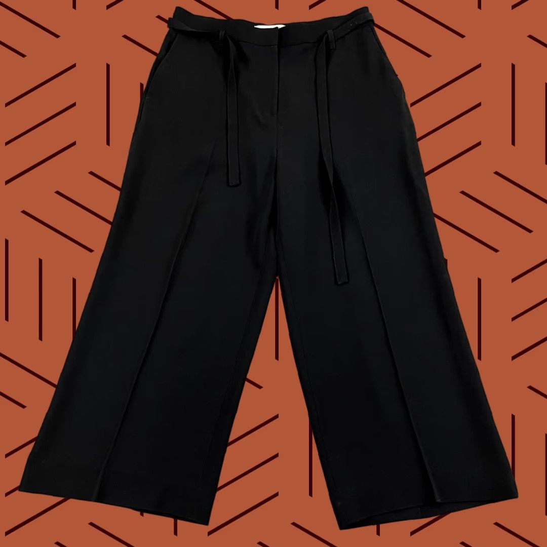 Vintage PERRI CUTTEN Pants Womens Size 14 Black Wide-Leg Career Trousers Tie Waist Pleat Size 36" / US 14 / IT 50 - 1 Thumbnail