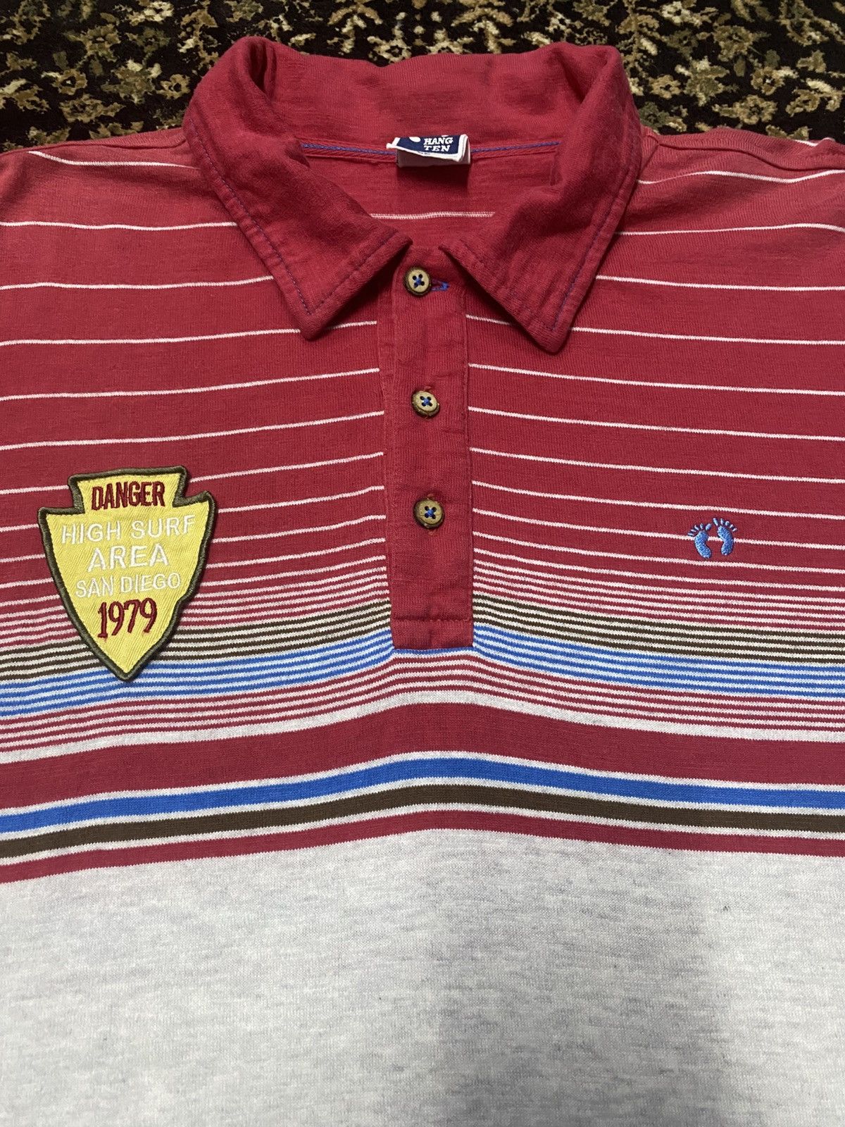 Hang Ten × Vintage Vintage Hang Ten Polo Shirt Blue Label Tag Wooden Button Size US L / EU 52-54 / 3 - 4 Thumbnail