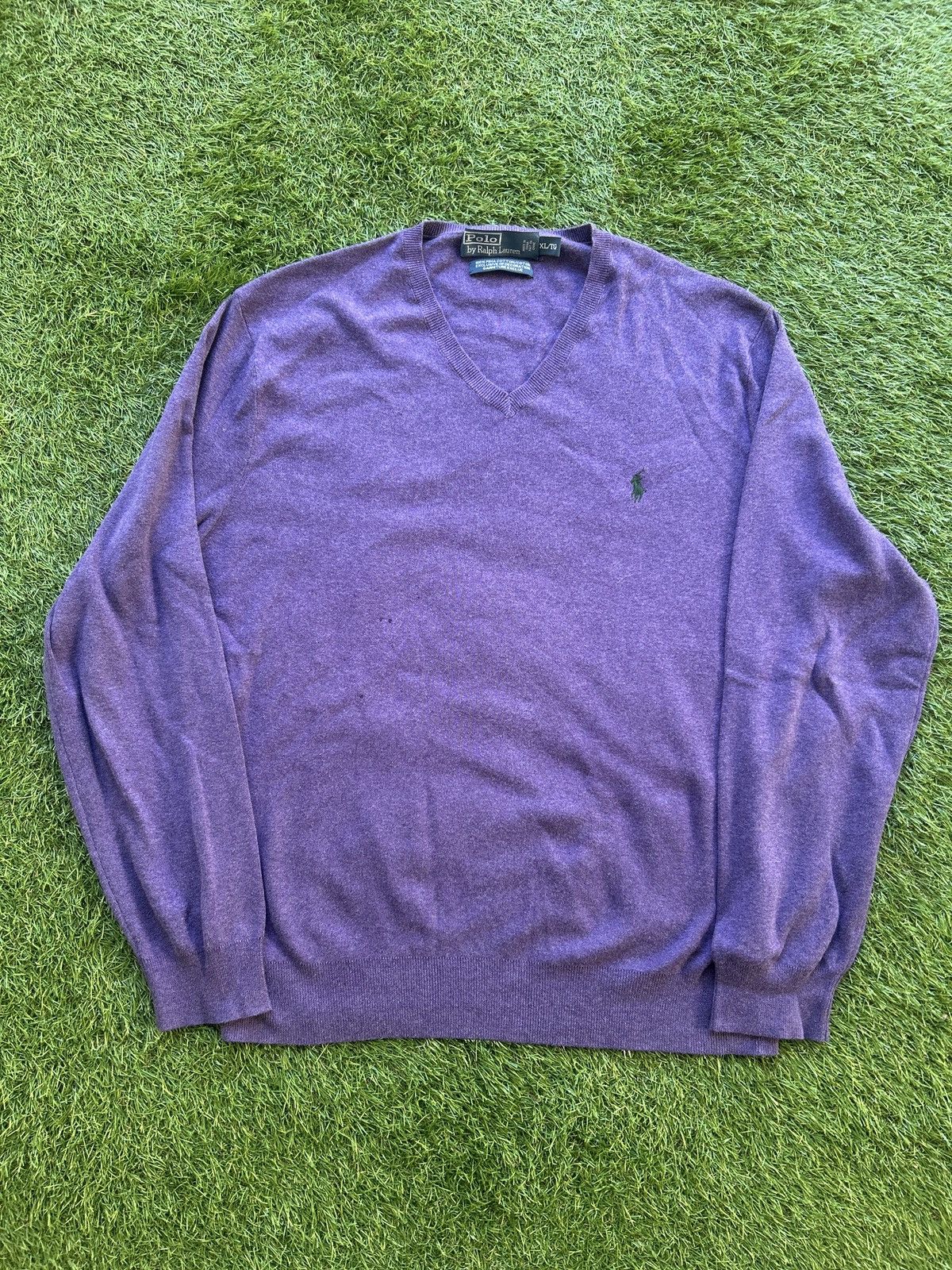 Polo Ralph Lauren × Vintage Polo Ralph Lauren Men’s Vintage V Neck Purple Sweater Size US XL / EU 56 / 4 - 2 Thumbnail