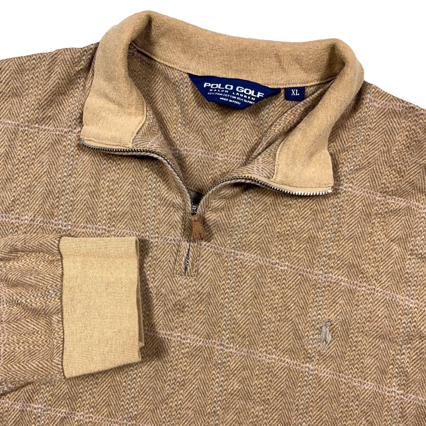 Polo Ralph Lauren Polo Ralph Lauren Men XL Brown Knit Sweater Pullover 1/4 Zip Golf Herringbone Logo Embroidered Classic Preppy Modern Men’s Size US XL / EU 56 / 4 - 2 Thumbnail