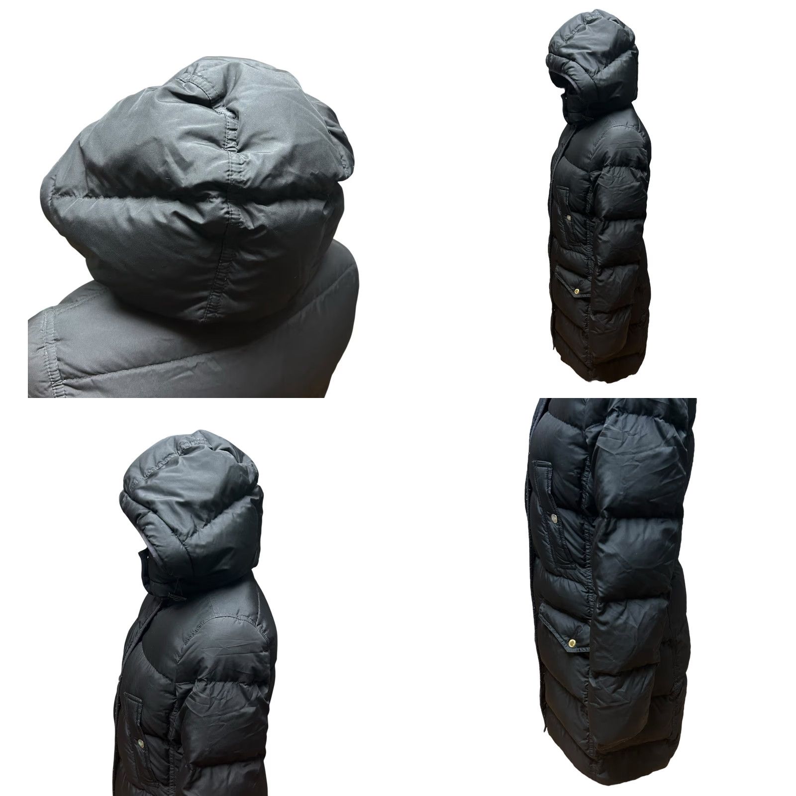 Vintage J Crew Women's Drawstring Hood Pocketed Long Puffer Jackets Solid Black Medium Size M / US 6-8 / IT 42-44 - 9 Thumbnail