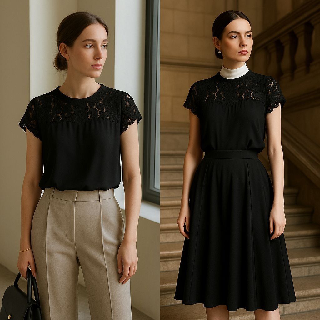 Anthropologie Anthro Maeve Black Lace Cap Sleeve Blouse Woman M Minimalist Size M / US 6-8 / IT 42-44 - 1 Thumbnail