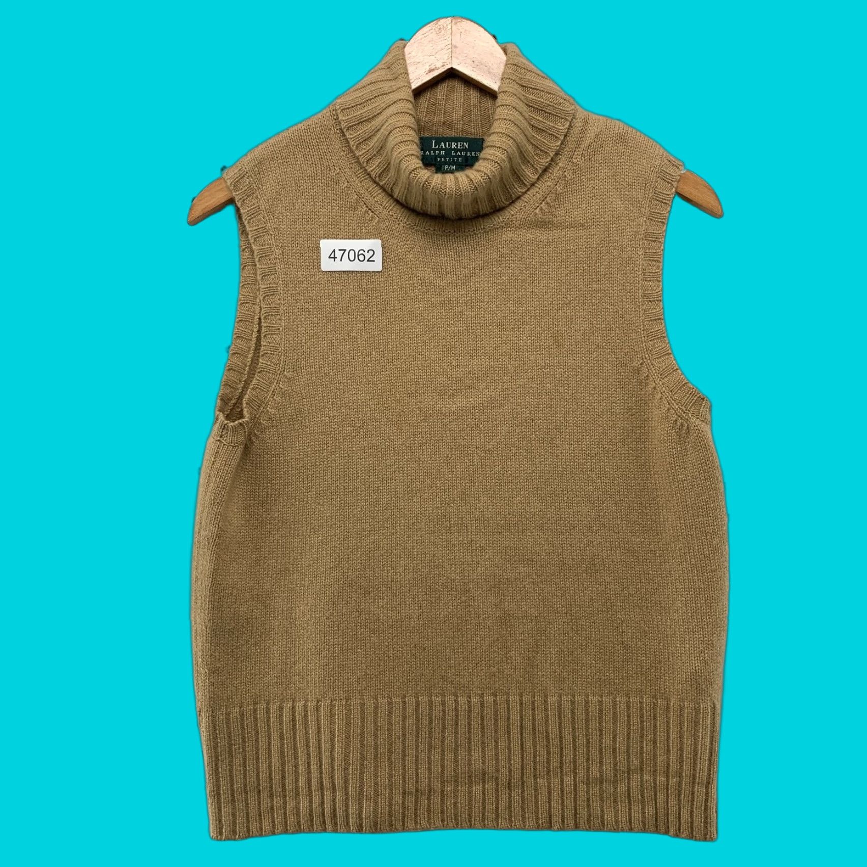 Ralph Lauren Lauren Ralph Lauren Sweater Petites PM Womens Brown 100% Cashmere Sleeveless Vest Turtleneck Knit Pullover Size M / US 6-8 / IT 42-44 - 1 Thumbnail