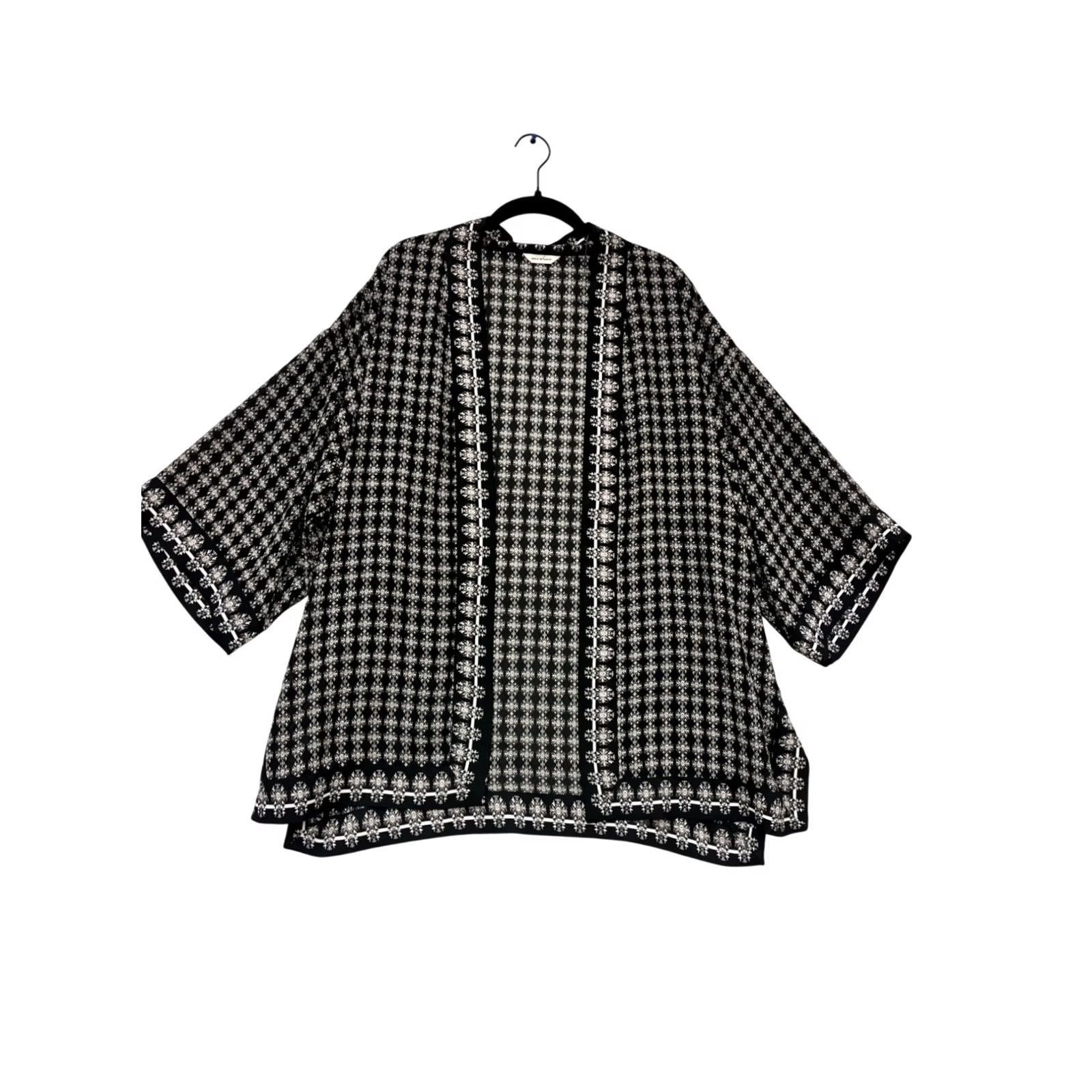 Vintage VINTAGE Max Studio Kimono Jacket Women L Black White Pattern - 894A Size L / US 10 / IT 46 - 2 Thumbnail