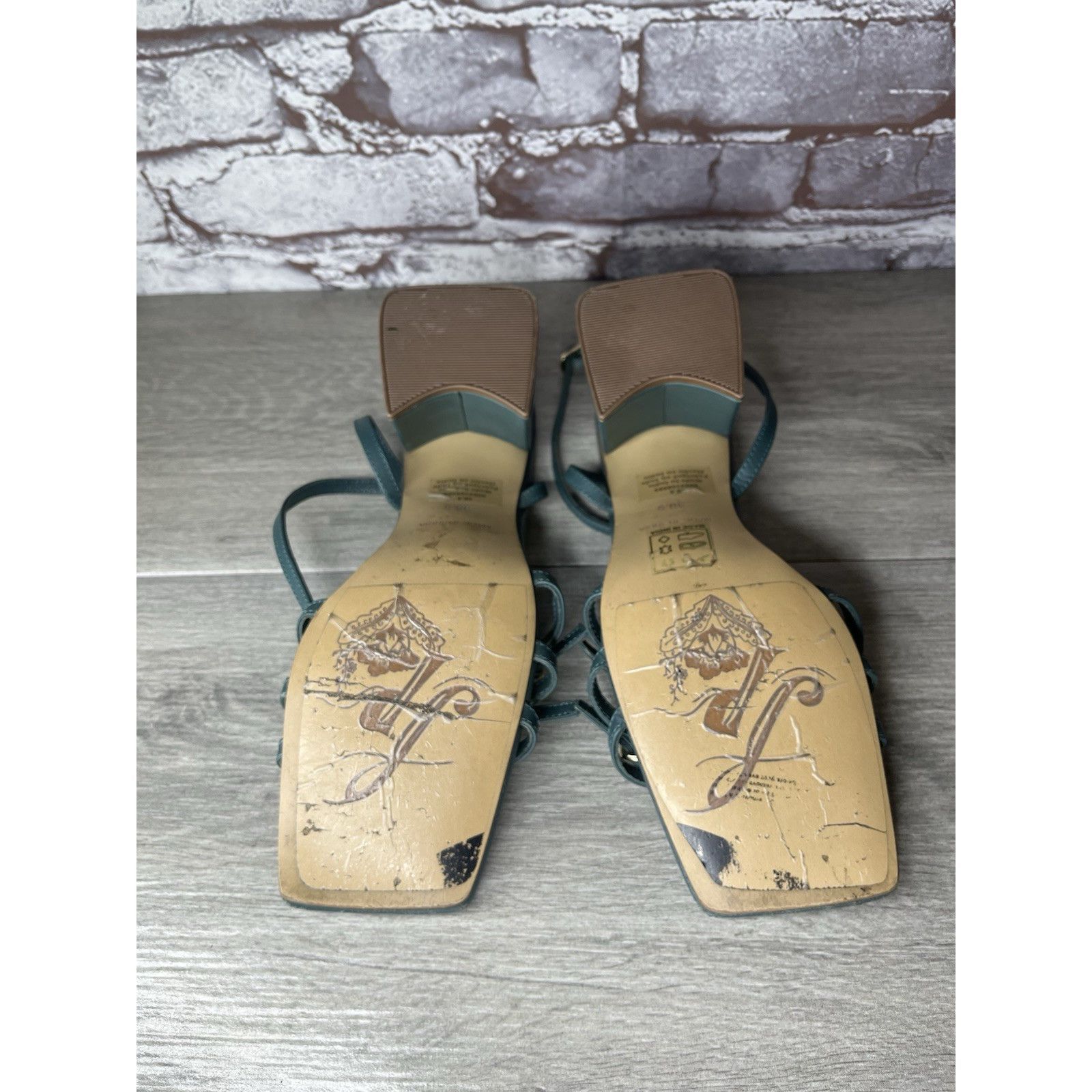 Free People Free People Niki Oasis Teal Blue Leather Strappy Block Heel Size US 8 / IT 38 - 16 Thumbnail