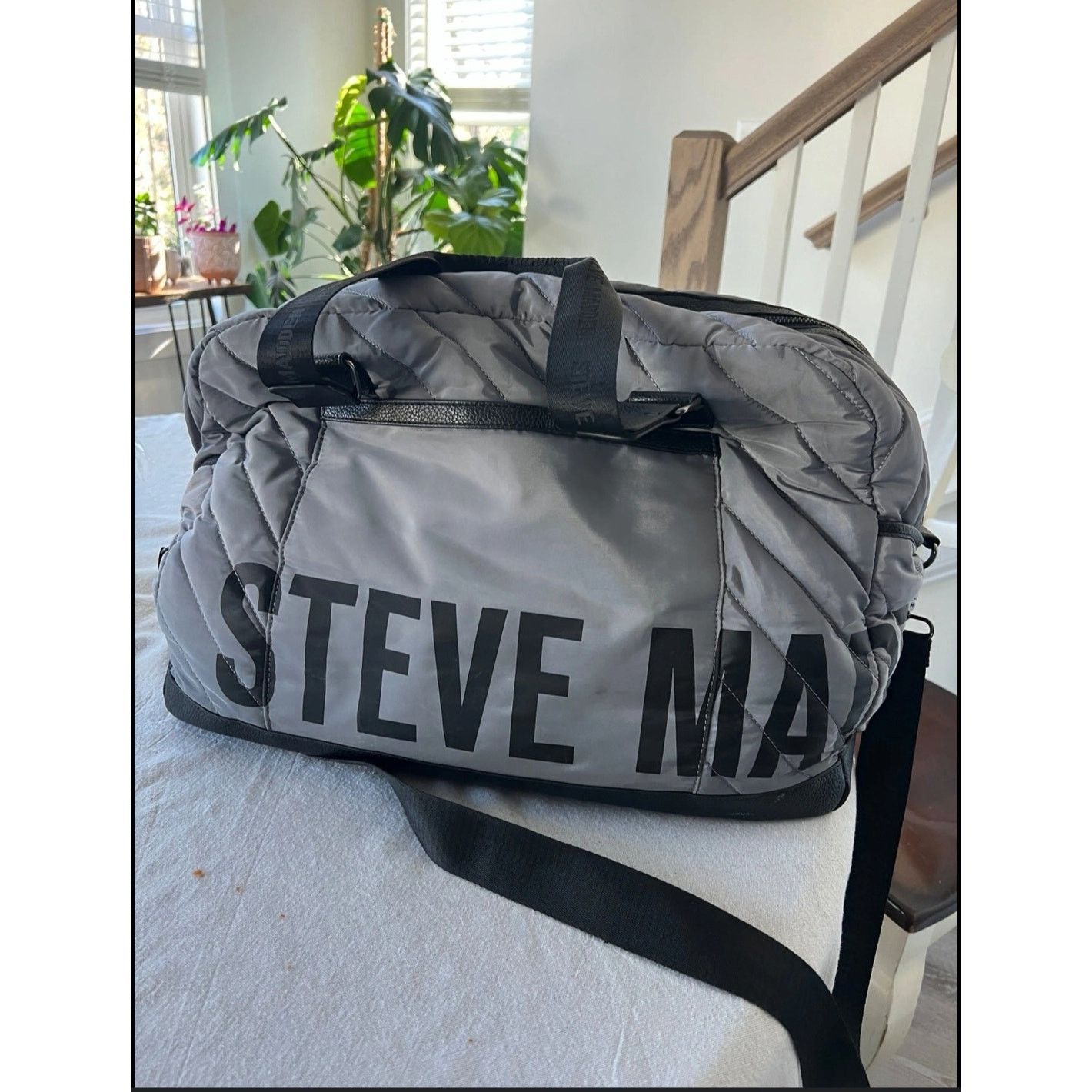 Steve Madden Steve Madden large gray black duffle polyester faux-leather Size ONE SIZE - 1 Thumbnail