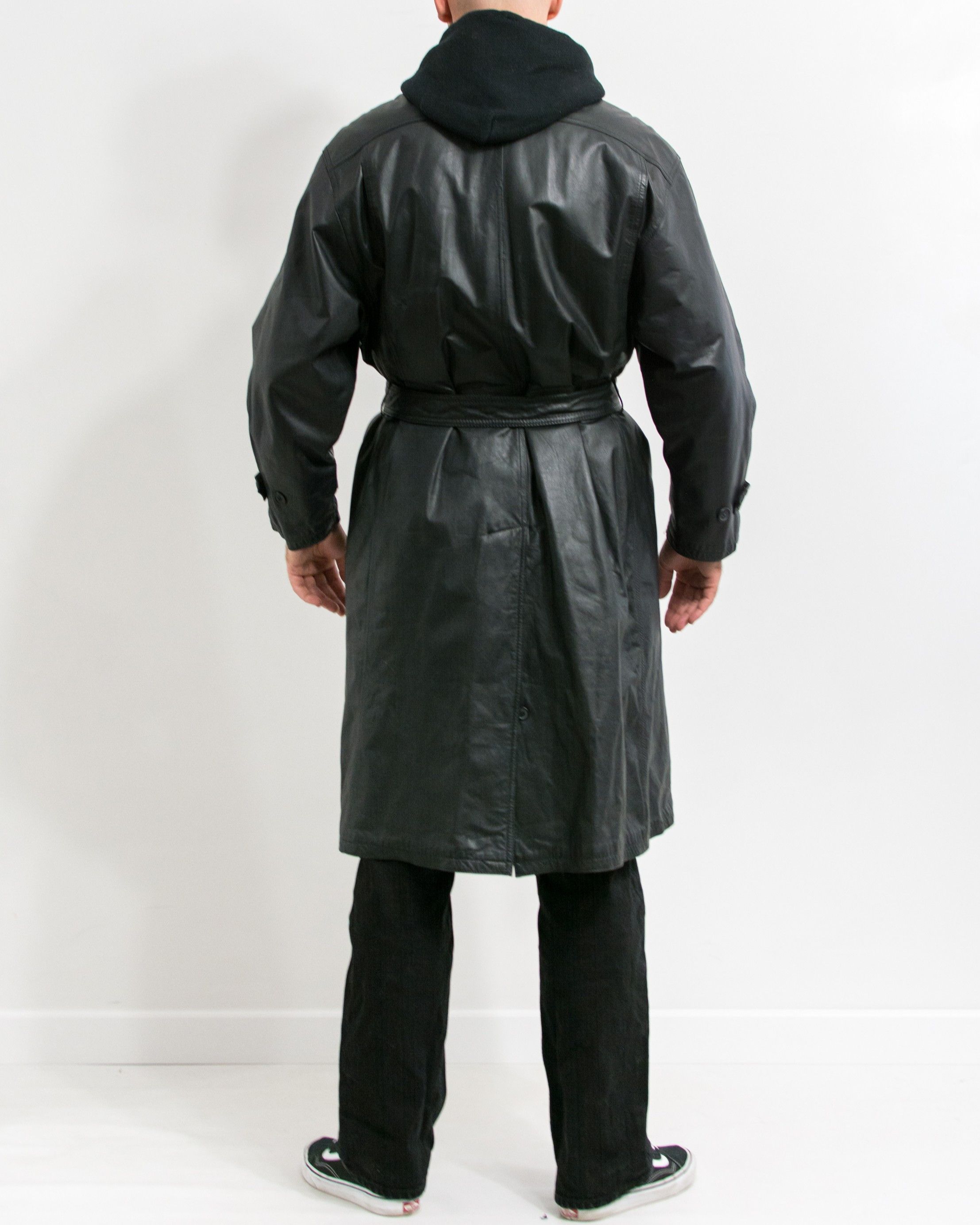 Genuine Leather × Vintage Vintage 90s Black Leather Trench Coat Men’s Size L Size US L / EU 52-54 / 3 - 6 Thumbnail