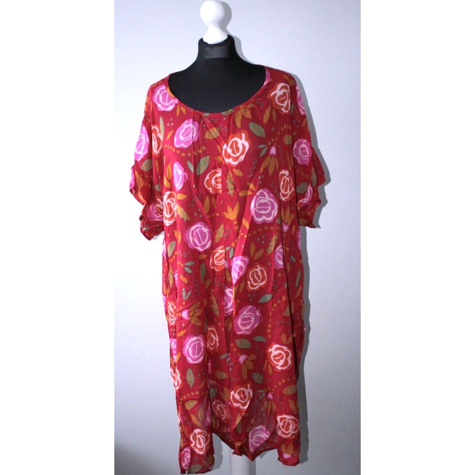 Vintage Gudrun Sjoden Dress Womens L/XL A-Line Midi Red Visco​se Shirt? Size L / US 10 / IT 46 - 2 Thumbnail